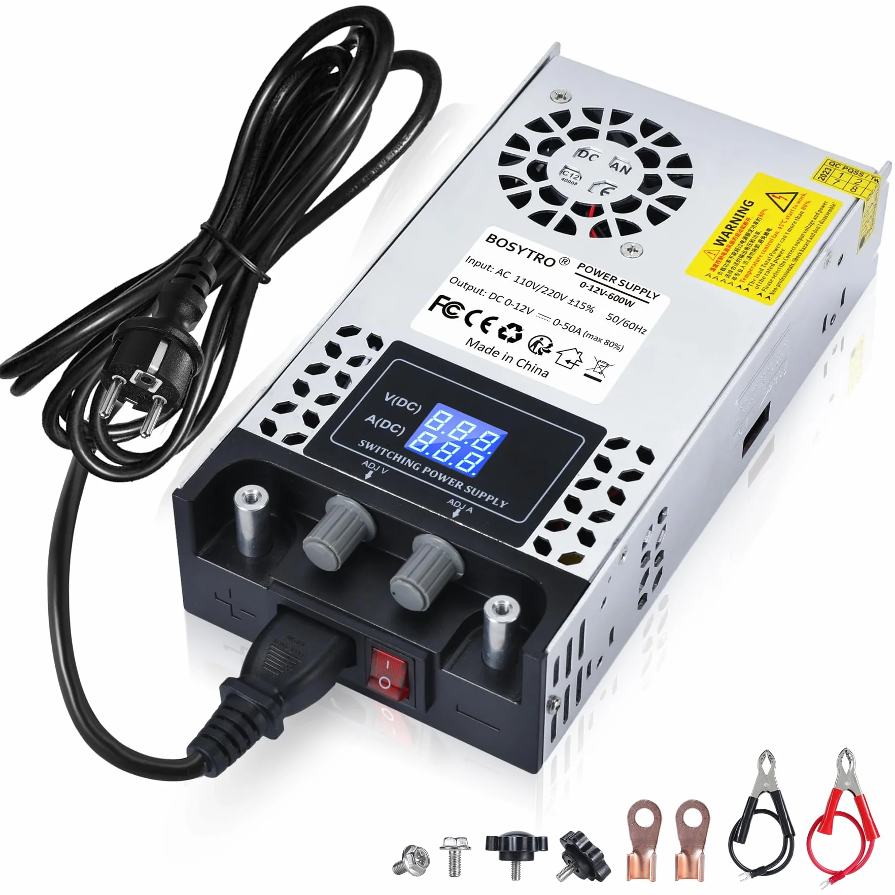 Regulowany Zasilacz 0-12V 0-50A 600W Impulsowy Transformator 230V na 12V Zasilacz do taśmy LED, CCTV, drukarki 3D, radio, kamera, laboratoryjny