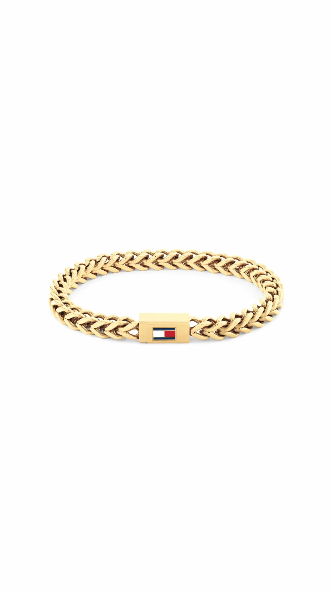 Tommy Hilfiger Biżuteria męska bransoletka łańcuszkowa z żółtego złota z ikoniczną flagą - 2790648