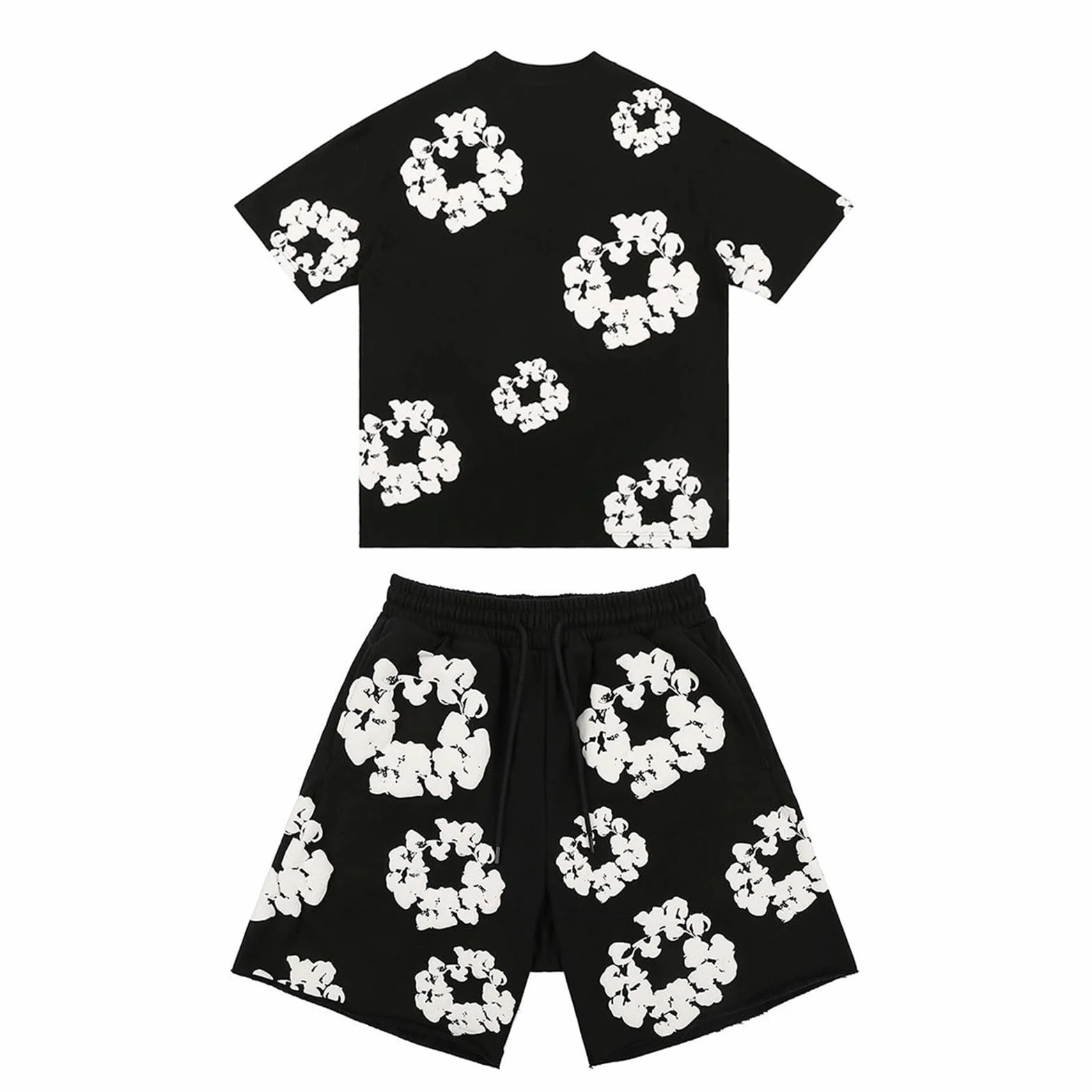 Męski dres do joggingu, koszulka i szorty, zestaw 2-częściowy, letni dres treningowy w stylu lat 2000., hip-hop, sreetwear, z krótkim rękawem, uniseks, strój męski, dres sportowy z kwiatami