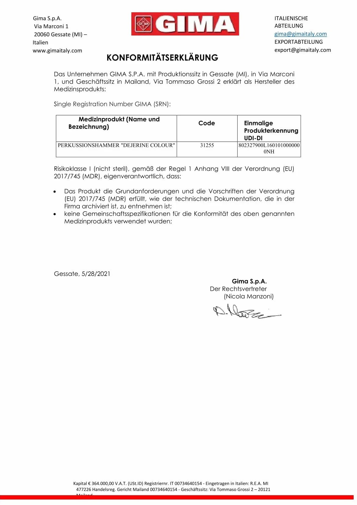 Gima 31255 młotek neurologiczny, kolor Dejerina, 1 sztuka