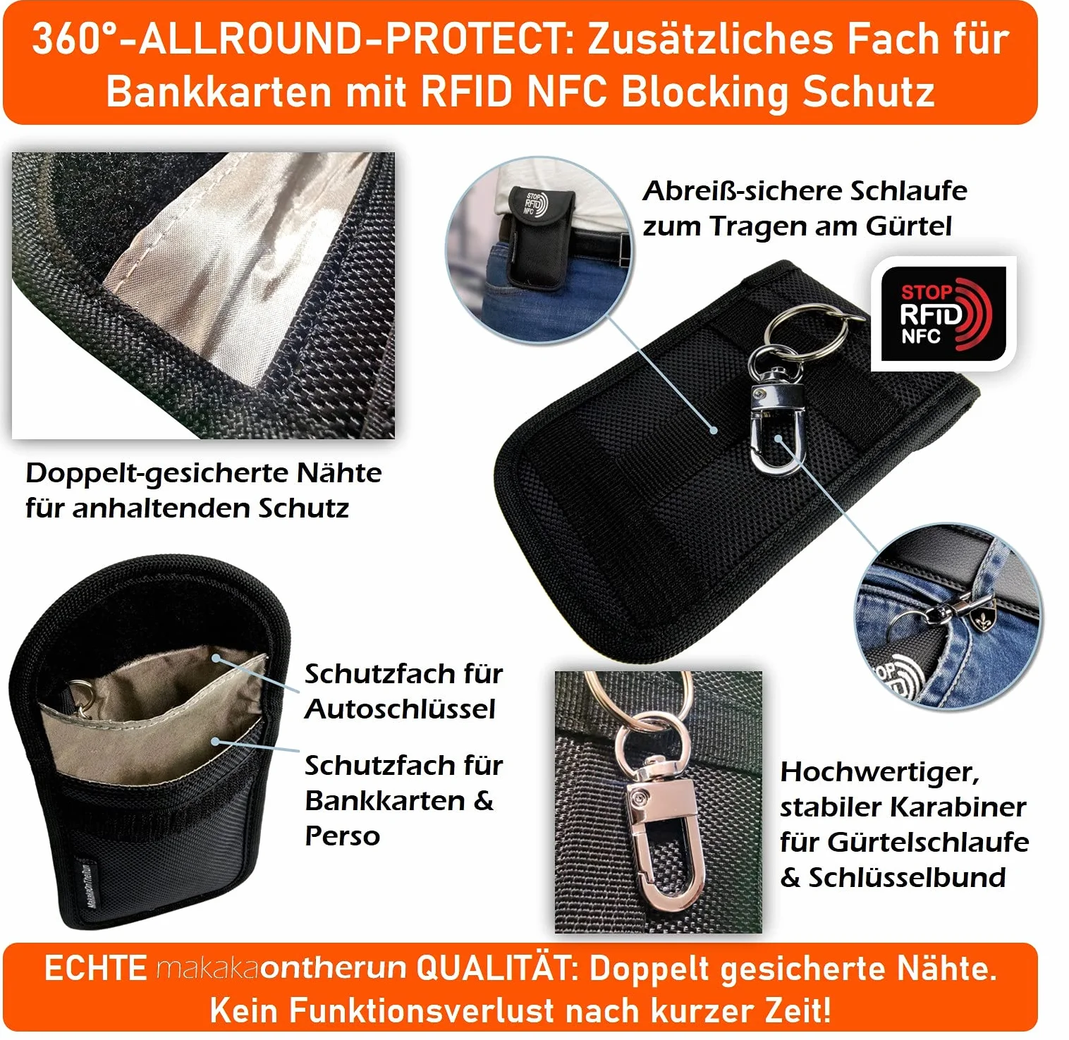MakakaOnTheRun etui na kluczyki samochodowe – Keyless Go ochronne z 2 przegródkami chroniącymi RFID. Etui na kluczyki samochodowe do wszystkich pojazdów z UE, Azji i
