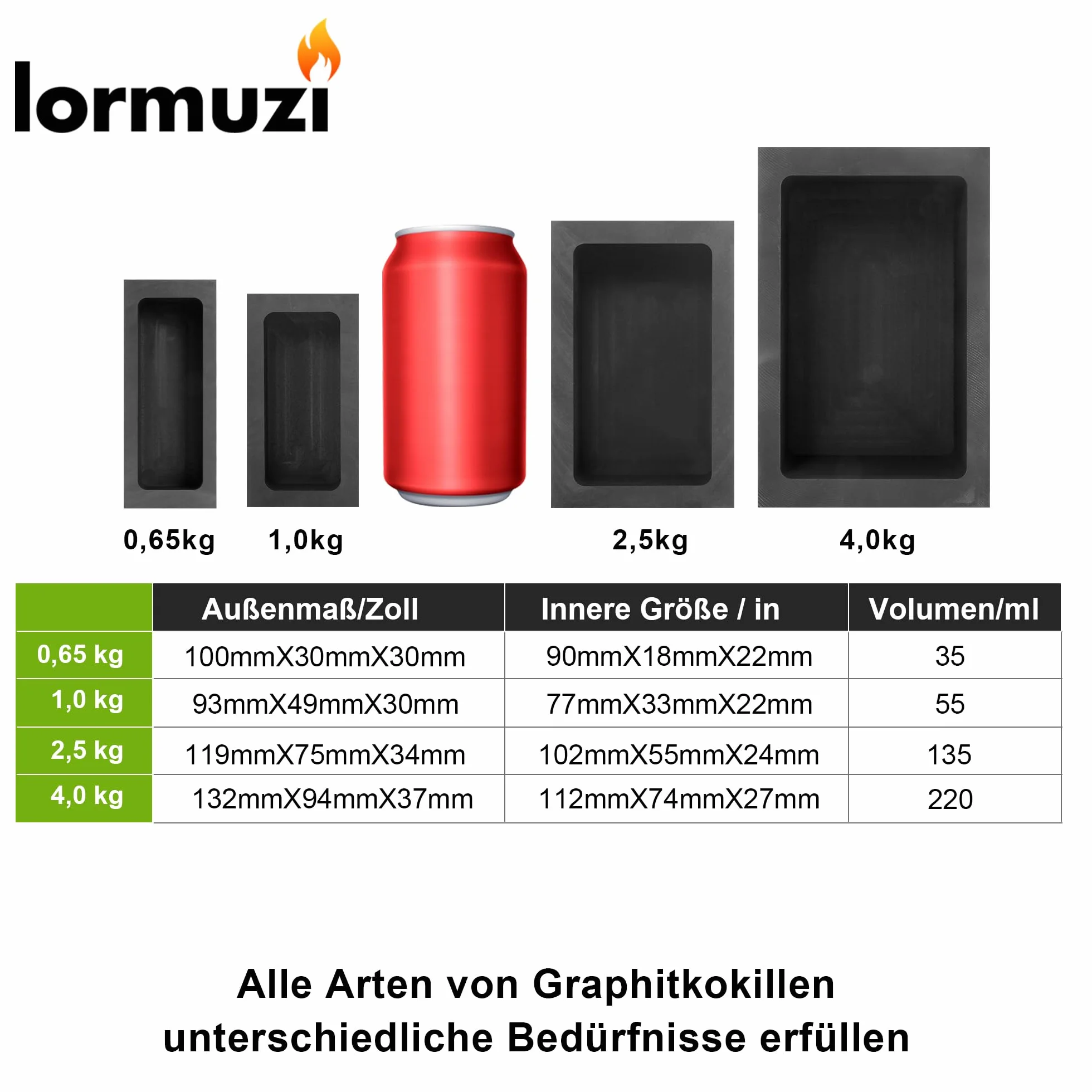 lormuzi (1KG-opakowanie 4) Formierka z grafitem Wysokiej czystości formierka do prętów grafitowych Złoto-srebro-aluminium-miedź-mosiądz-cynk-ołów-stop Metalowa forma do odlewania
