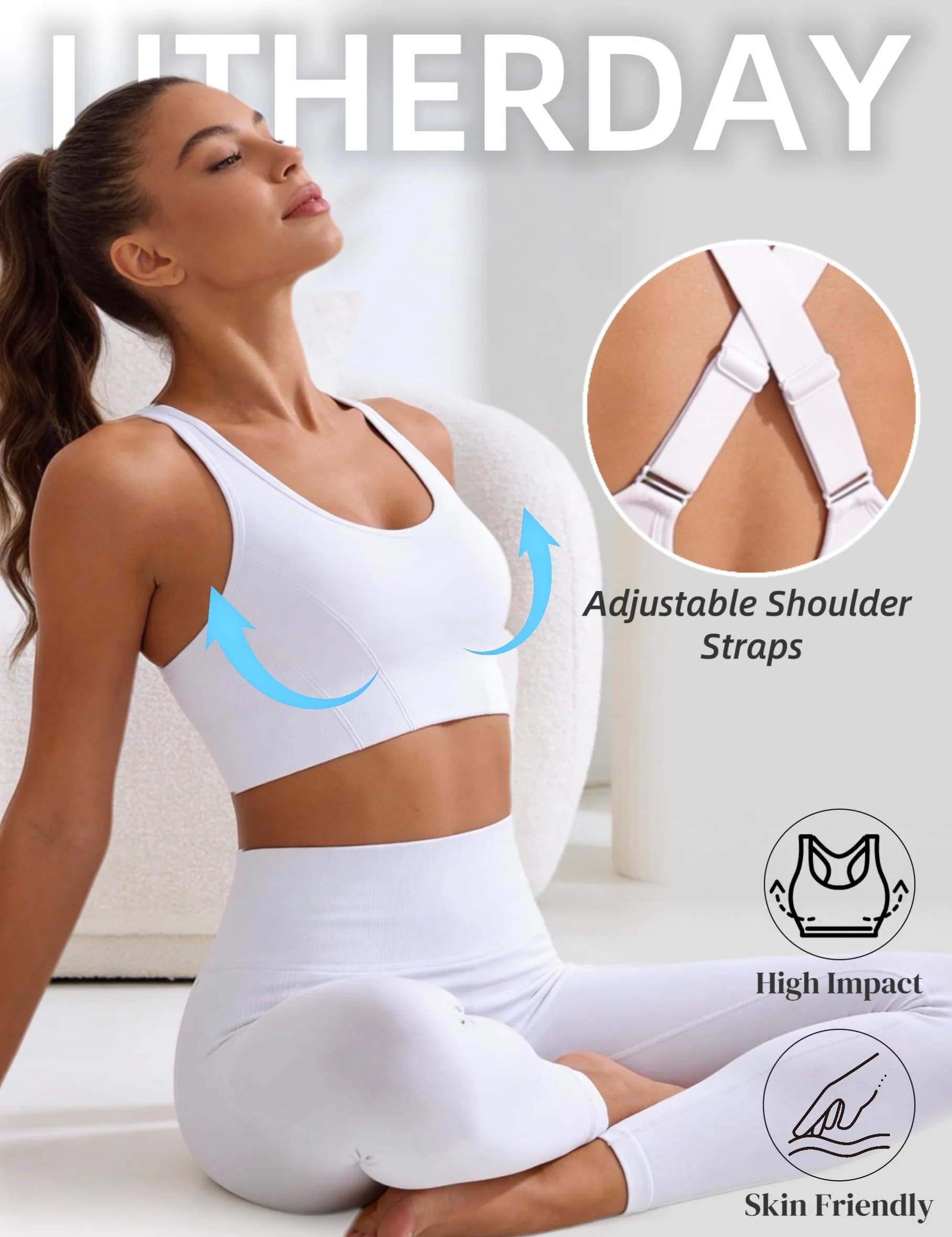 Litherday Damski biustonosz sportowy z wysokim uderzeniem bez fiszbin krzyżowy sportowy top do jogi fitness push up z wyjmowanymi wkładkami S-XXL
