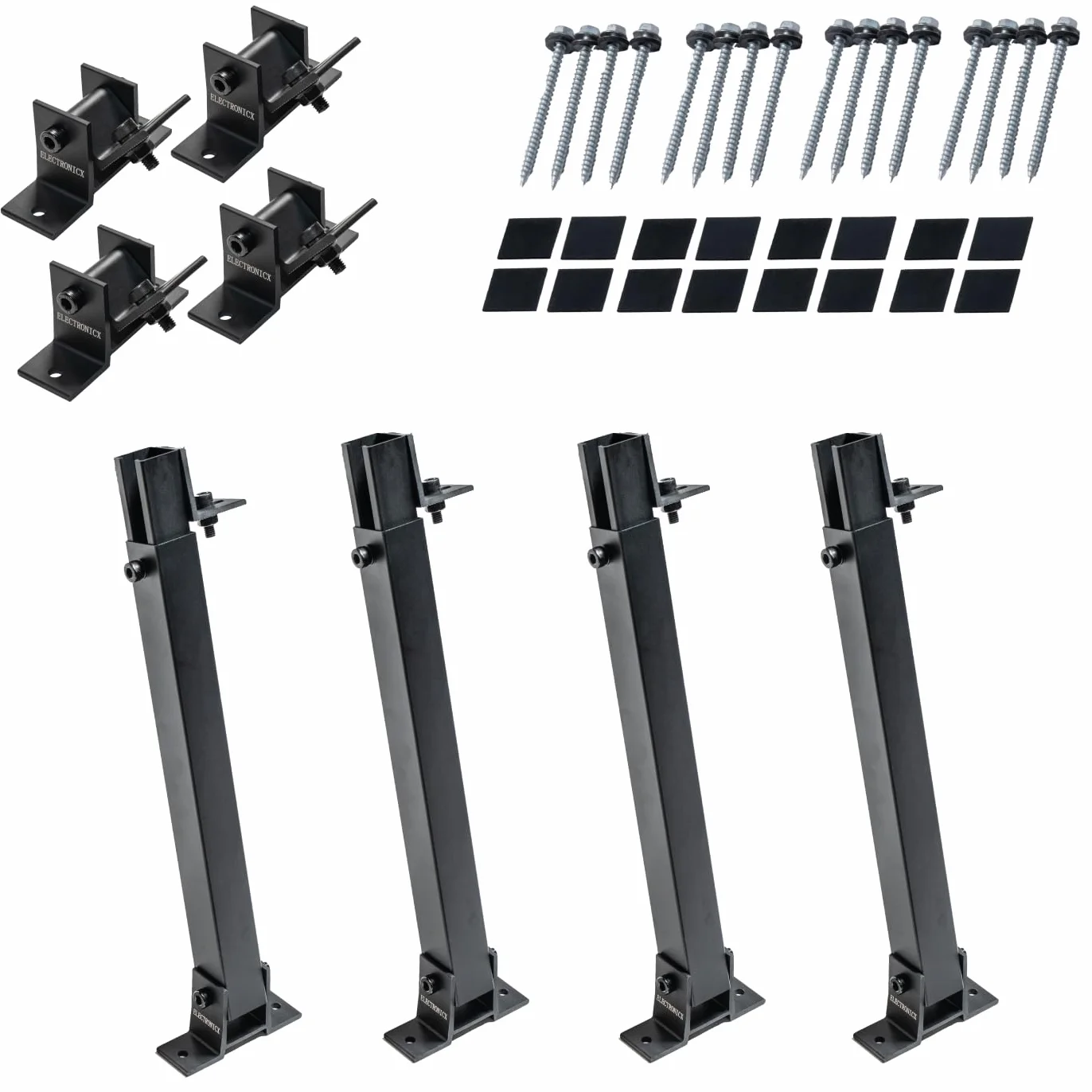 Uchwyt do modułu solarnego do płaskiego dachu, dachu, ściany, łodzi, przyczepy kempingowej, kątownika aluminiowego, do PV, modułu solarnego (aluminiowo-czarny, zestaw 2 szt. 15°-30°)