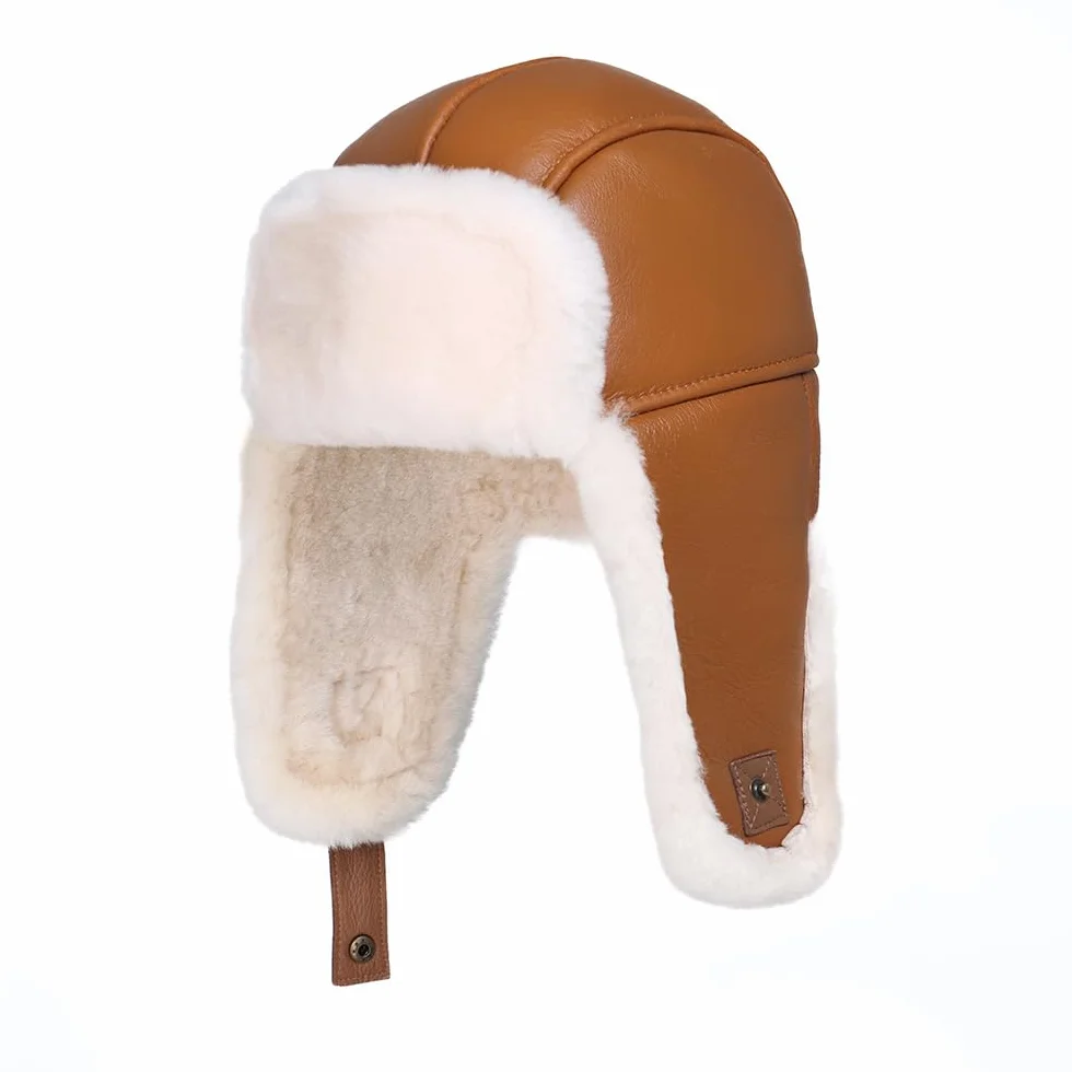 MGGMOKAY Czapka zimowa uniseks ze skóry jagnięcej, czapka Aviator, rosyjska czapka z futra zimowego Ushanka Trapper