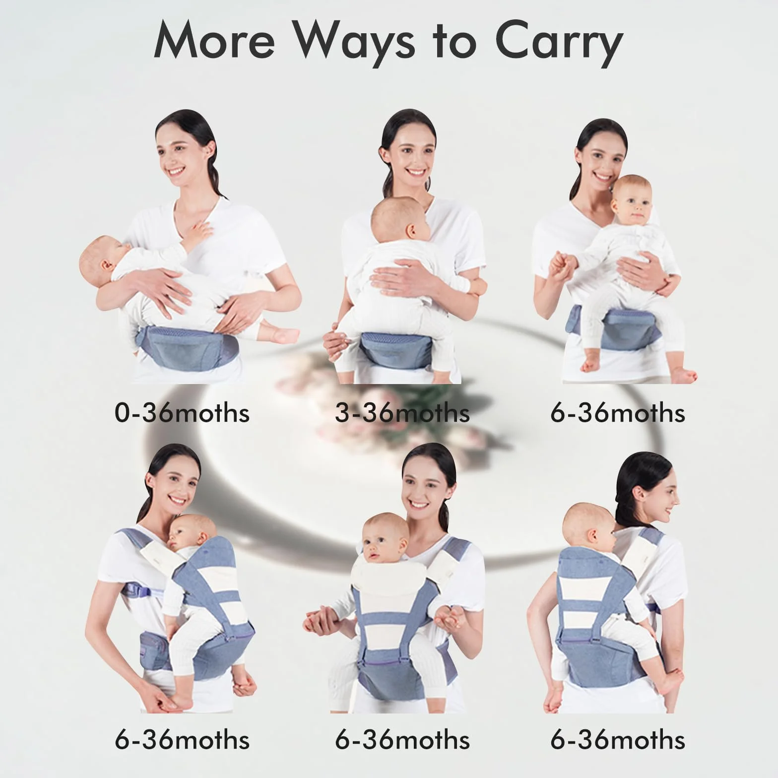 Bellababy Nosidełko dla niemowląt, all-in-one nosidełko dla noworodków od urodzenia, niemowląt i małych dzieci (0-36 miesięcy), regulowane siedzisko, torba do przenoszenia, 3 pozycje noszenia (kolor szary)
