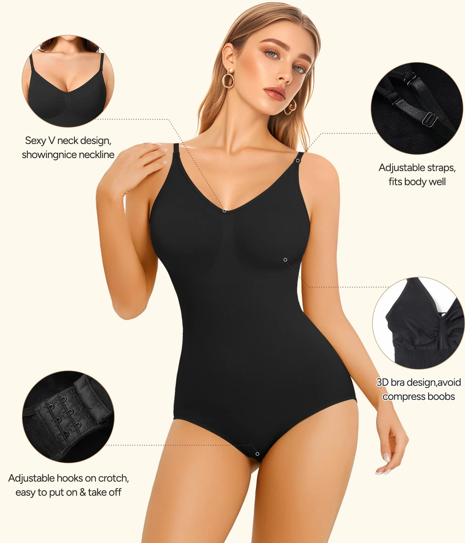Irisnaya Damskie wyszczuplające body, bielizna modelująca, topy, kontrola brzucha, modelujące sylwetkę, ramiączka spaghetti, trykoty, obcisłe kombinezony