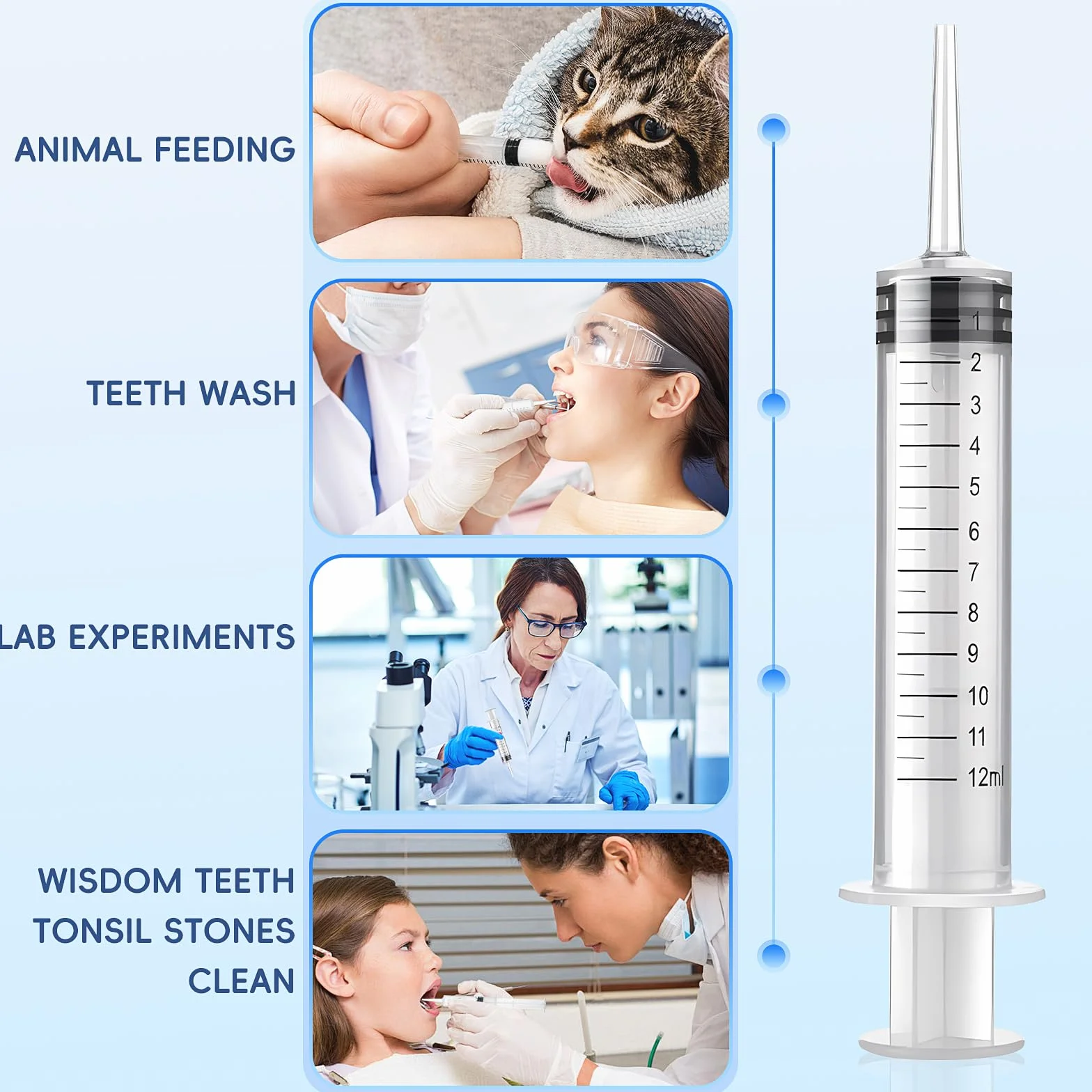 6 sztuk strzykawek do irygacji dentystycznych 12 ml, strzykawka ze strzykawką z bardzo cienką końcówką do pielęgnacji zębów, pielęgnacji zwierząt domowych, wypełniania klejem