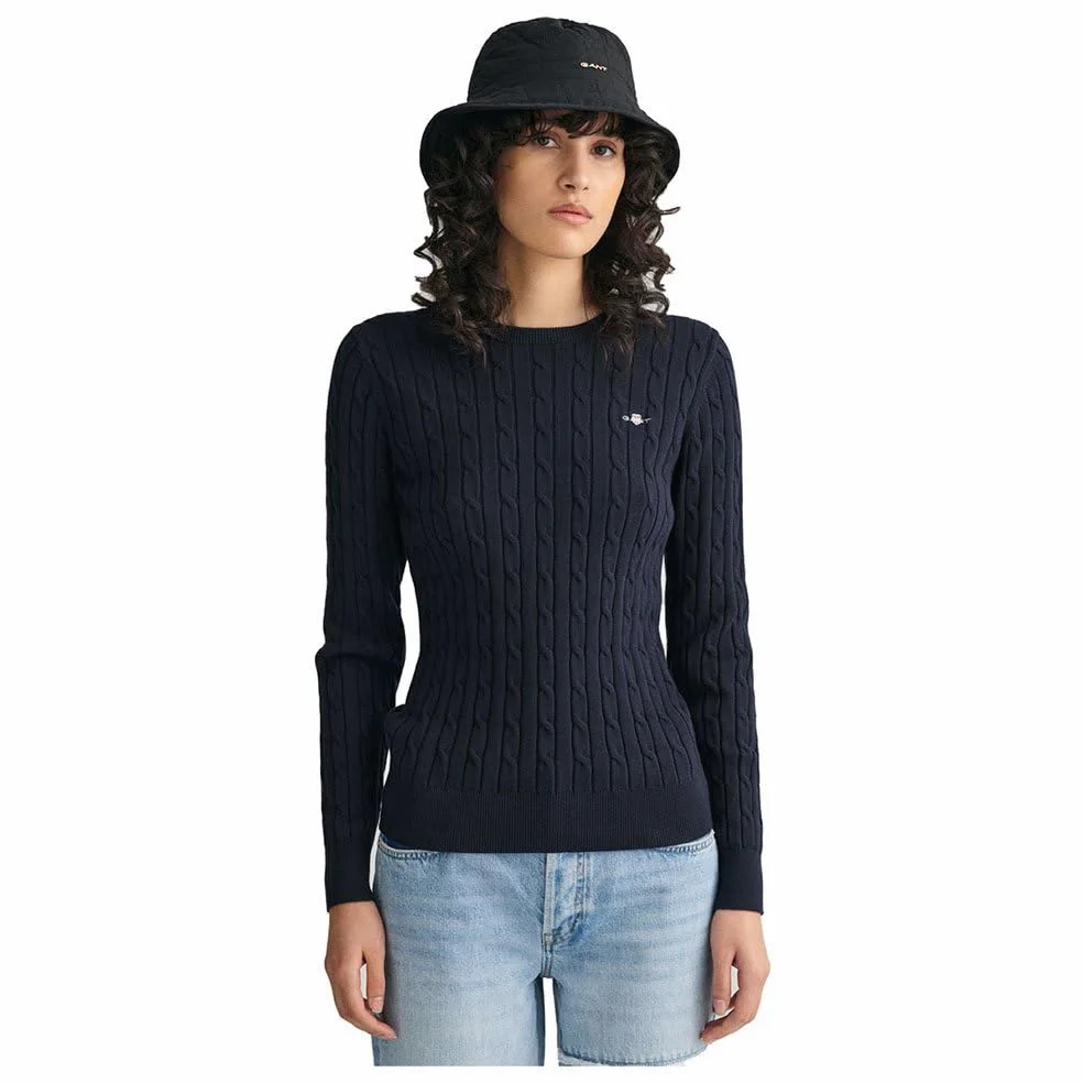 GANT Damski sweter ze stretchu, bawełna Cable C, Evening Blue, Standard, niebieski (Evening Blue), L