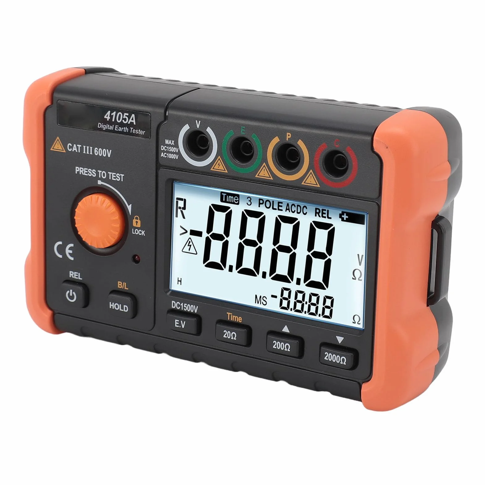 Miernik Rezystancji Uziemienia Wyświetlacz LCD 2000 zliczeń Tester Rezystancji z Pomiarem Napięcia Pasek na szyję 5 Kabli Testowych Przenośny 0, 1 Ω do 1999 Ω 0 V do 1000 V