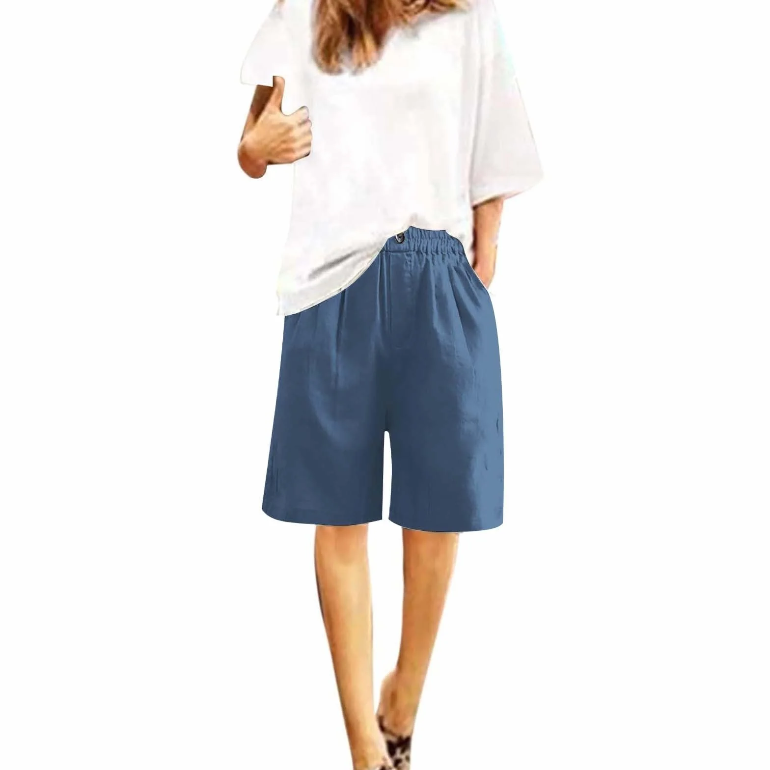 Letnie spodenki damskie bawełniane szorty damskie luźne bermudy na co dzień krótkie spodnie z kieszeniami sportowymi plus size elastyczne spodenki w talii lekkie wygodne szorty plażowe Curvy Baggy
