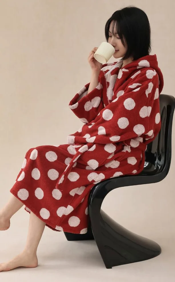 Damski szlafrok frotte, bawełniany szlafrok z kapturem, chłonny, gruby, długi szlafrok do spa, zimowy szlafrok pluszowy,E,One Size