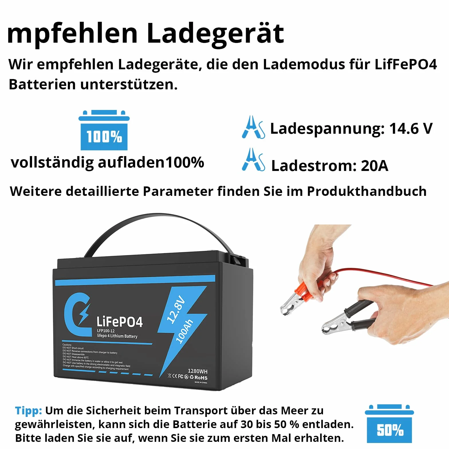 Bateria litowa Lifepo4 100 Ah 12 V z głębokim cyklem ładowania Akumulator 12,8 V 100 Ah z zabezpieczeniem BMS 15000 cykli Idealny zamienny akumulator ołowiowy Nadaje się do samochodów kempingowych i s