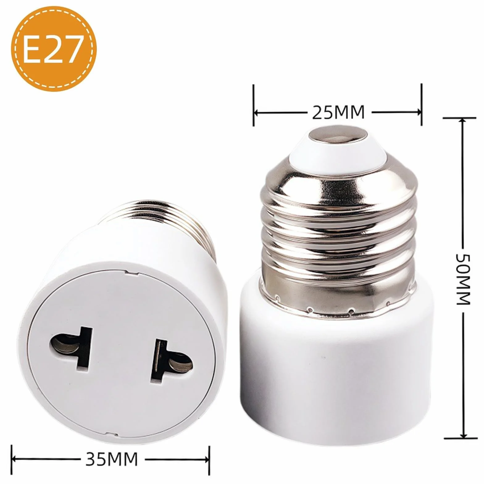 Oprawka do lampy E27, 2 sztuki, adaptery do gniazda żarówki, przykręcane, gwint E27, przedłużenie 5 cm, na balkon, werandę, garaż, kamerę, taras, dekoracyjne, 2-biegunowe, białe [klasa energetyczna A]