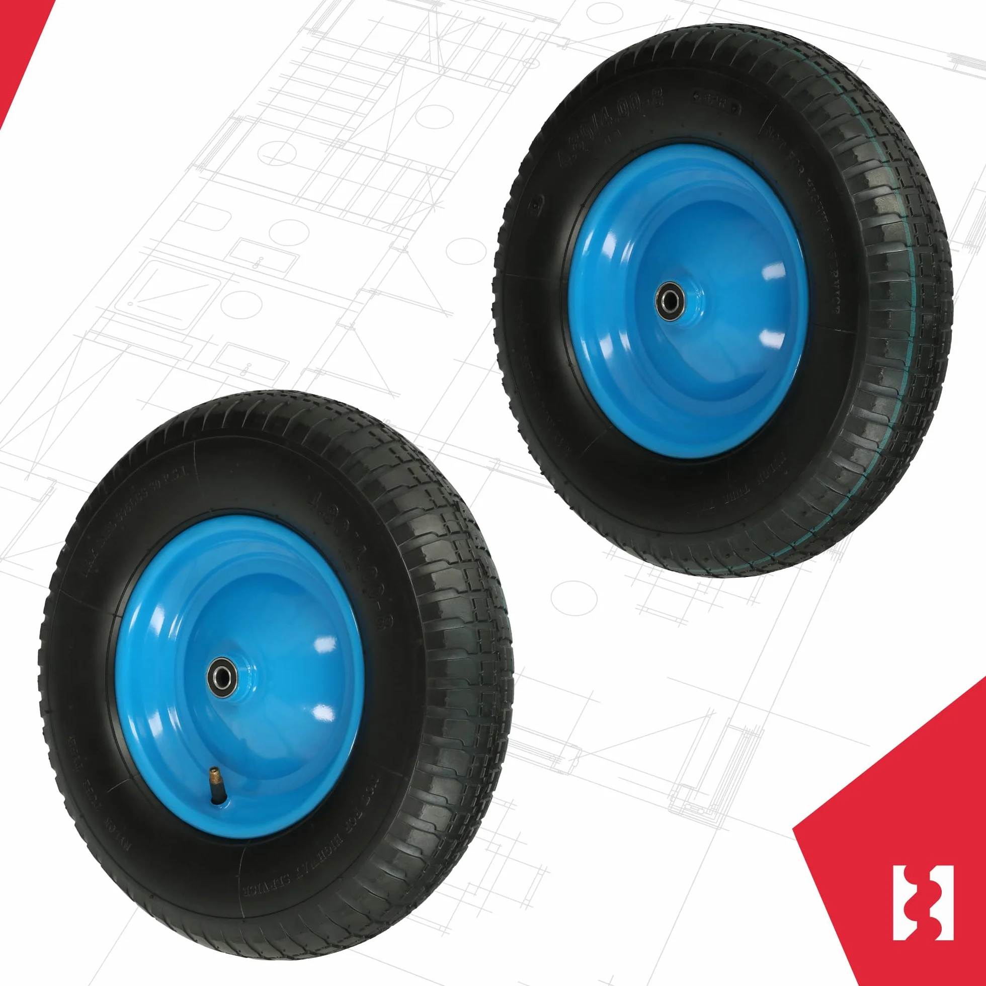 KOTARBAU® Koło do taczki z osią, płaszcz 4.80 4.00-8, koła do taczki, opony 4,80/4.00-8, koło do taczki 4.80/4.00-8, wzmocnione opony 6PR Ø 390 mm