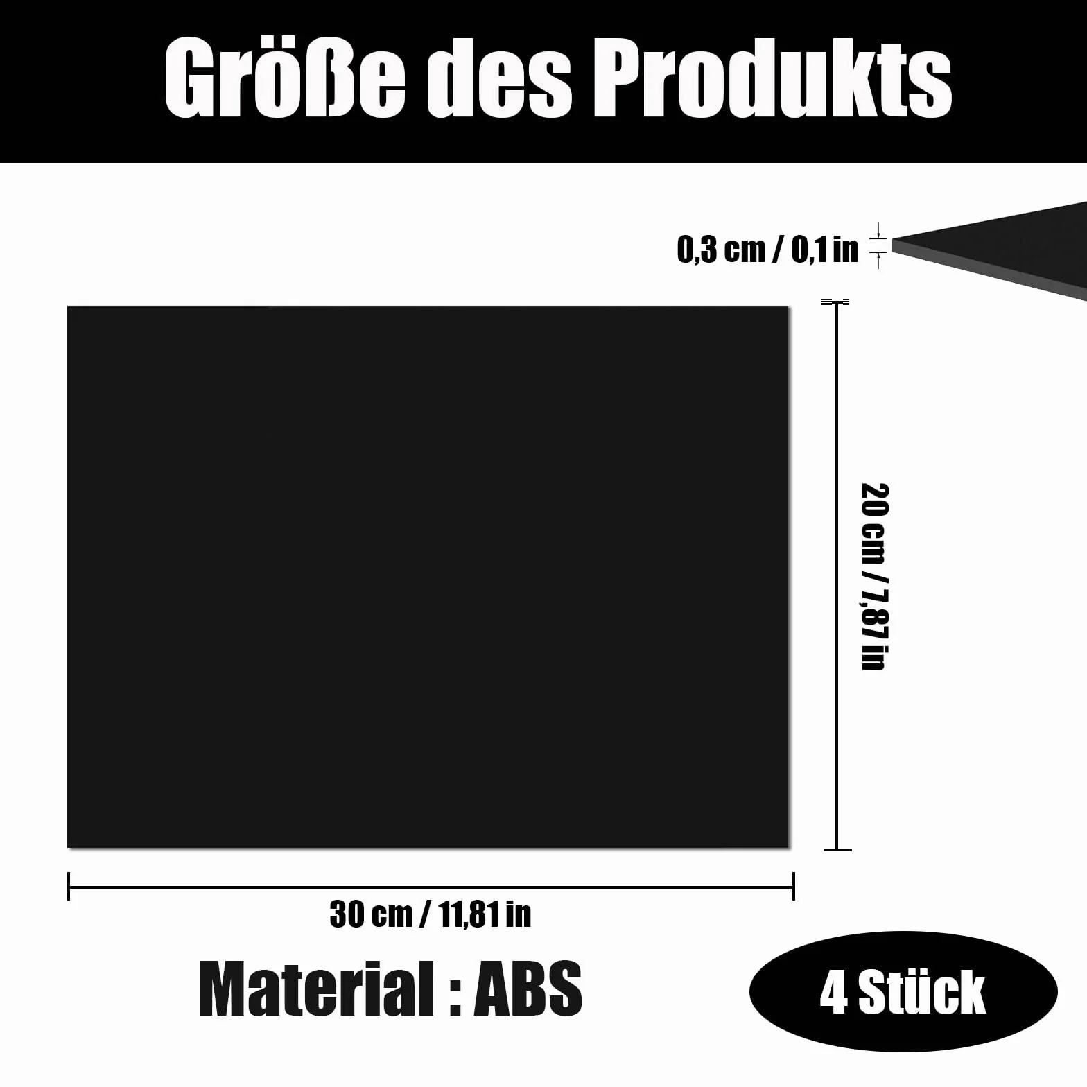Czarne płyty z tworzywa sztucznego ABS, 4 sztuki, 3 mm, gładka powierzchnia, płyta z tworzywa sztucznego ABS, 30 x 20 cm, płyta z tworzywa sztucznego z folią ochronną, formowalne płyty z tworzywa