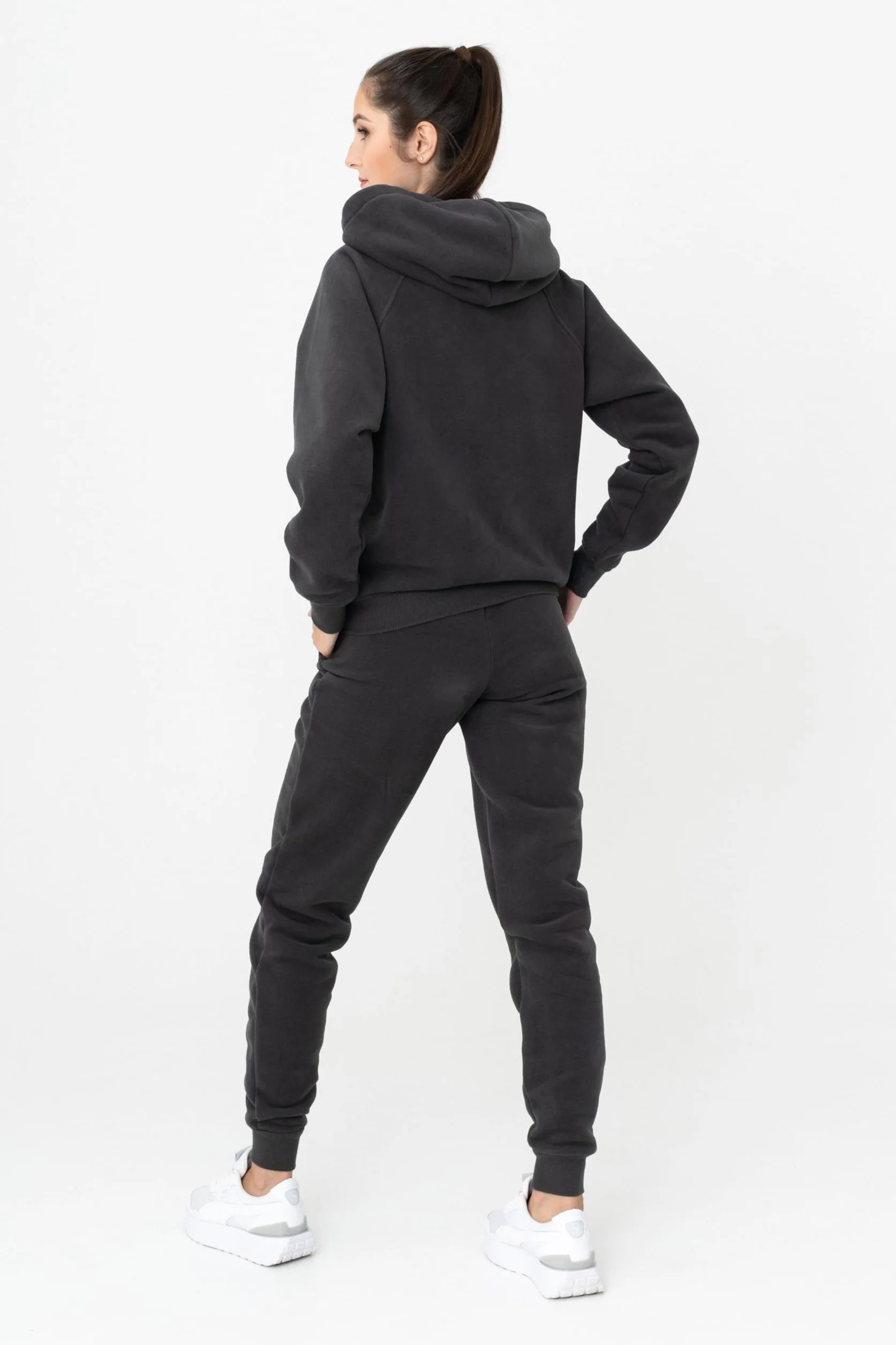 Women's zestaw dresów treningowych z kapturem z dekoracyjnym logo, kolor szary, rozmiar L, szary, L