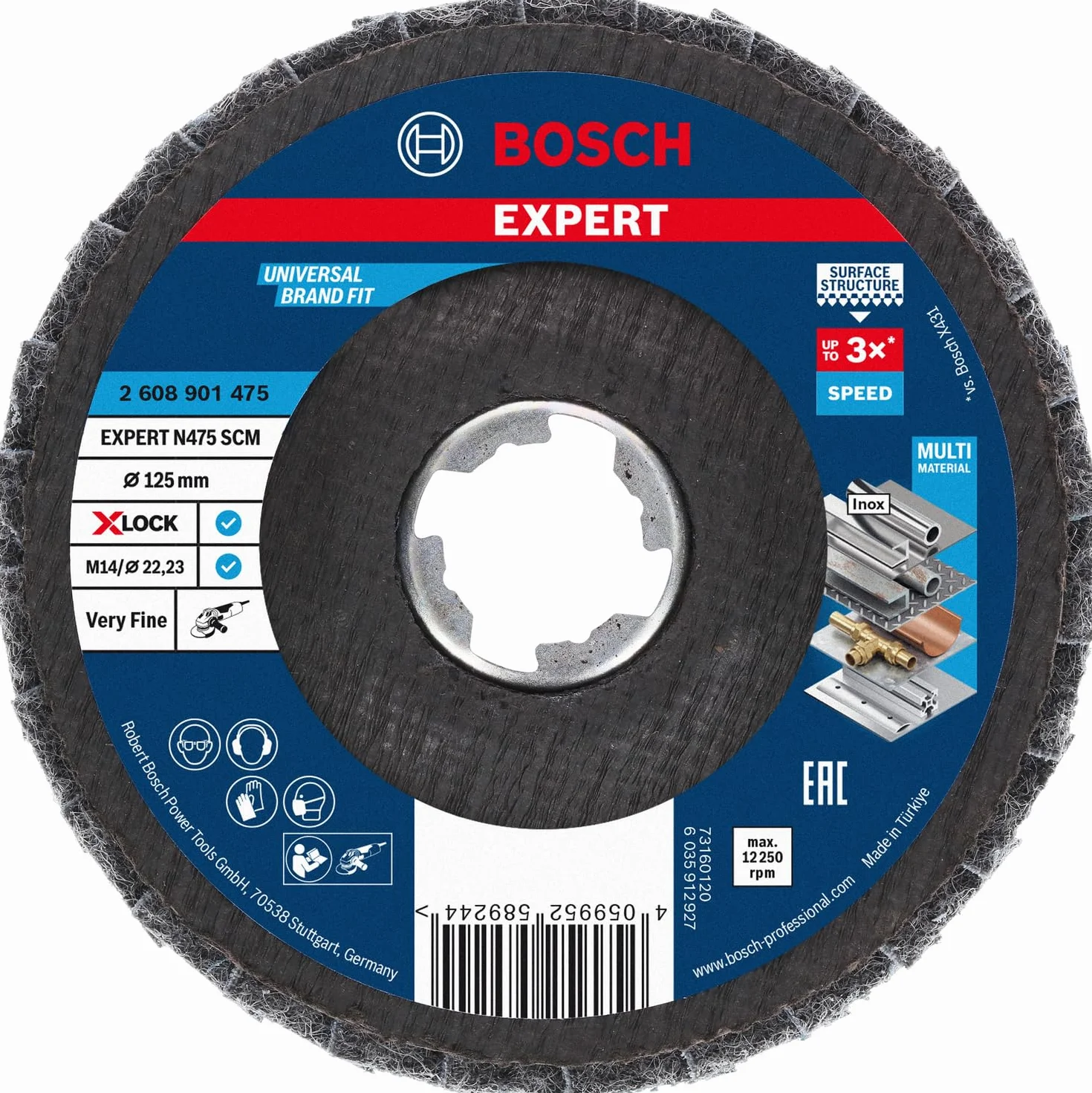 Bosch Accessories Bosch Professional 1 x EXPERT N475 SCM X-LOCK tarcza szlifierska wachlarzowa (do uszlachetniania powierzchni metalowych, Ø 125 mm, bardzo drobna, akcesoria do szlifierki kątowej)
