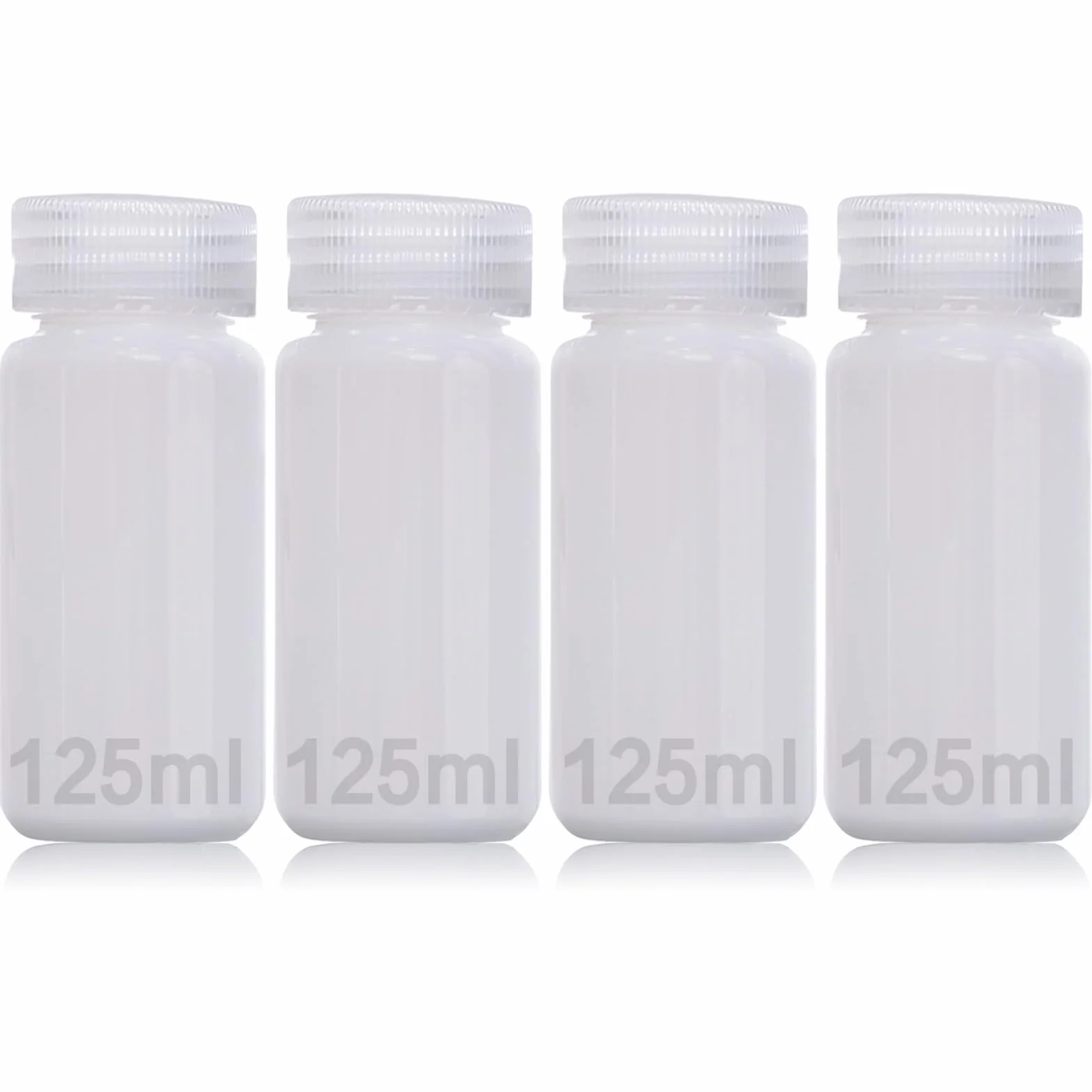 Butelka laboratoryjna HDPE 125ml szerokoszyjkowa pusta z bezpiecznym zamknięciem 4 sztuki