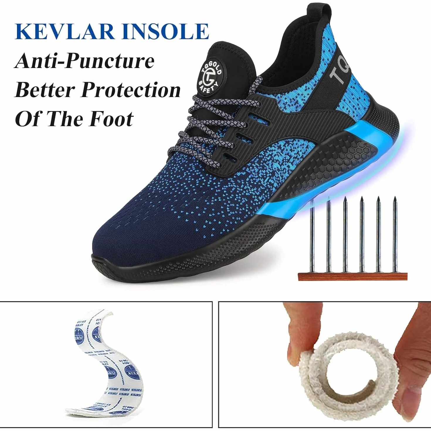 AONETIGER Buty ochronne dla mężczyzn i kobiet, lekkie buty robocze, stalowy nosek, sportowe, oddychające, antypoślizgowe, 8195 niebieski, 42 EU