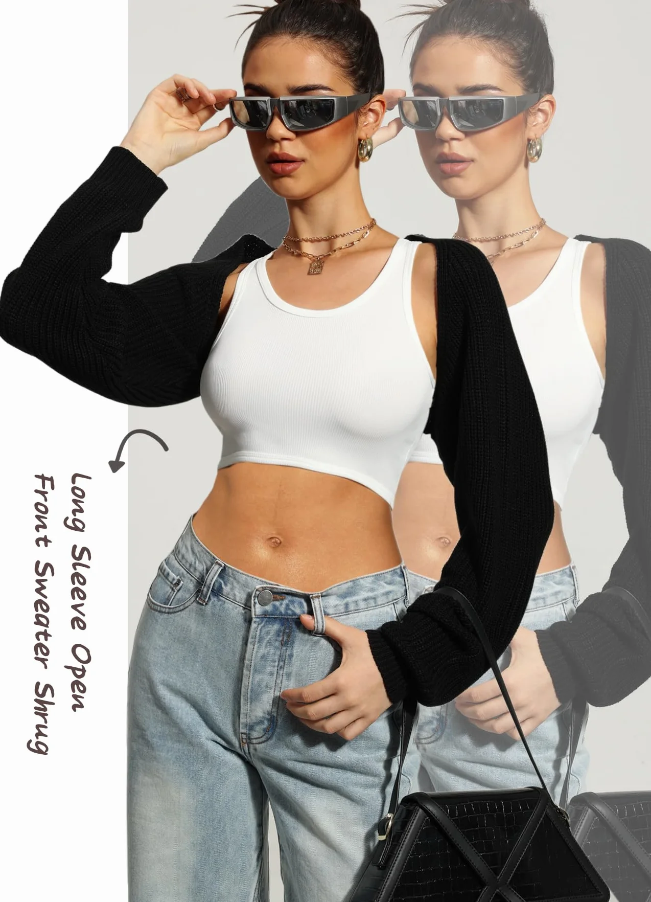 Navneet Bolerko damskie bolerko, krótki sweter oversize, sweter z dzianiny Y2K Crop Top Shrug zima kardigan sweter