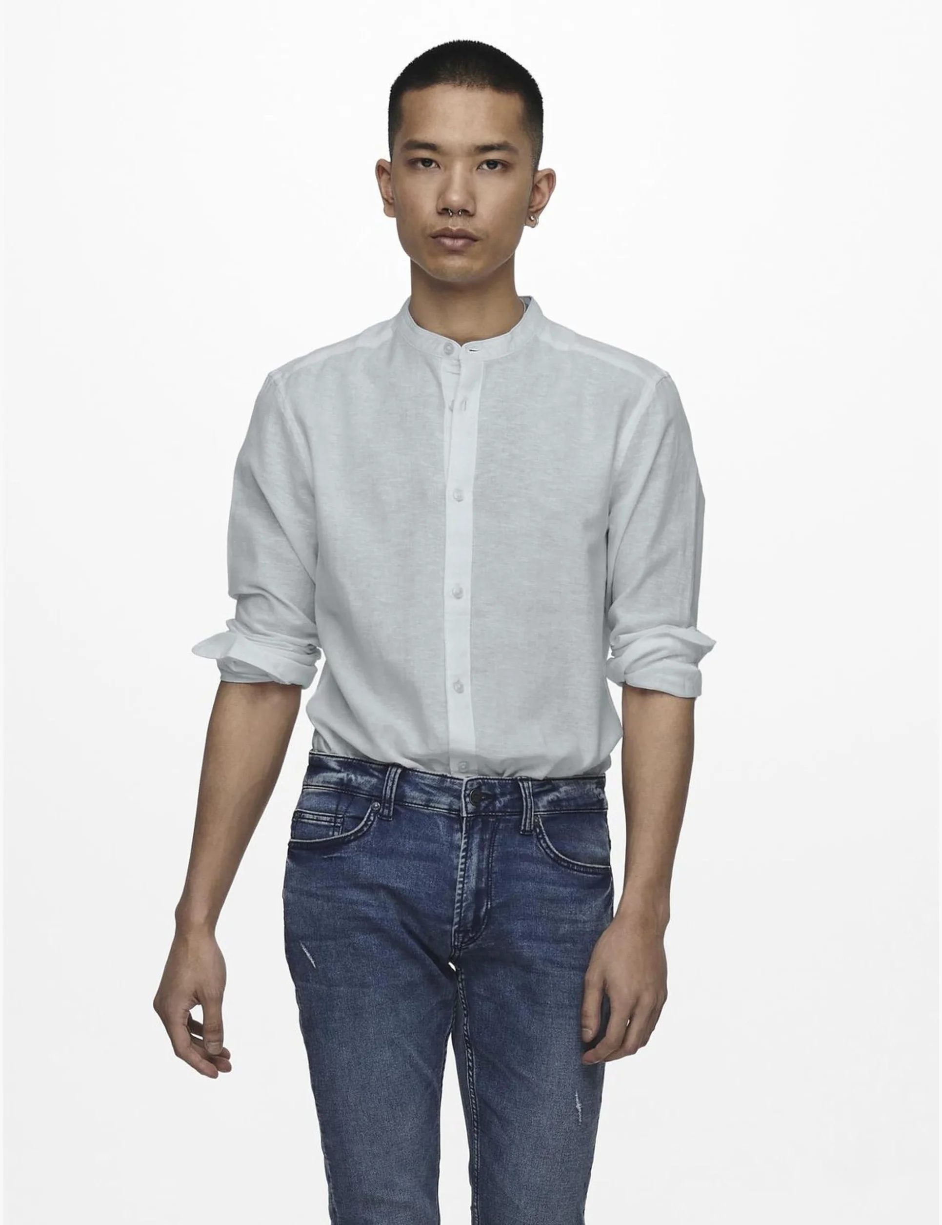 ONLY & SONS Koszula Męska Lniana Mao Shirt