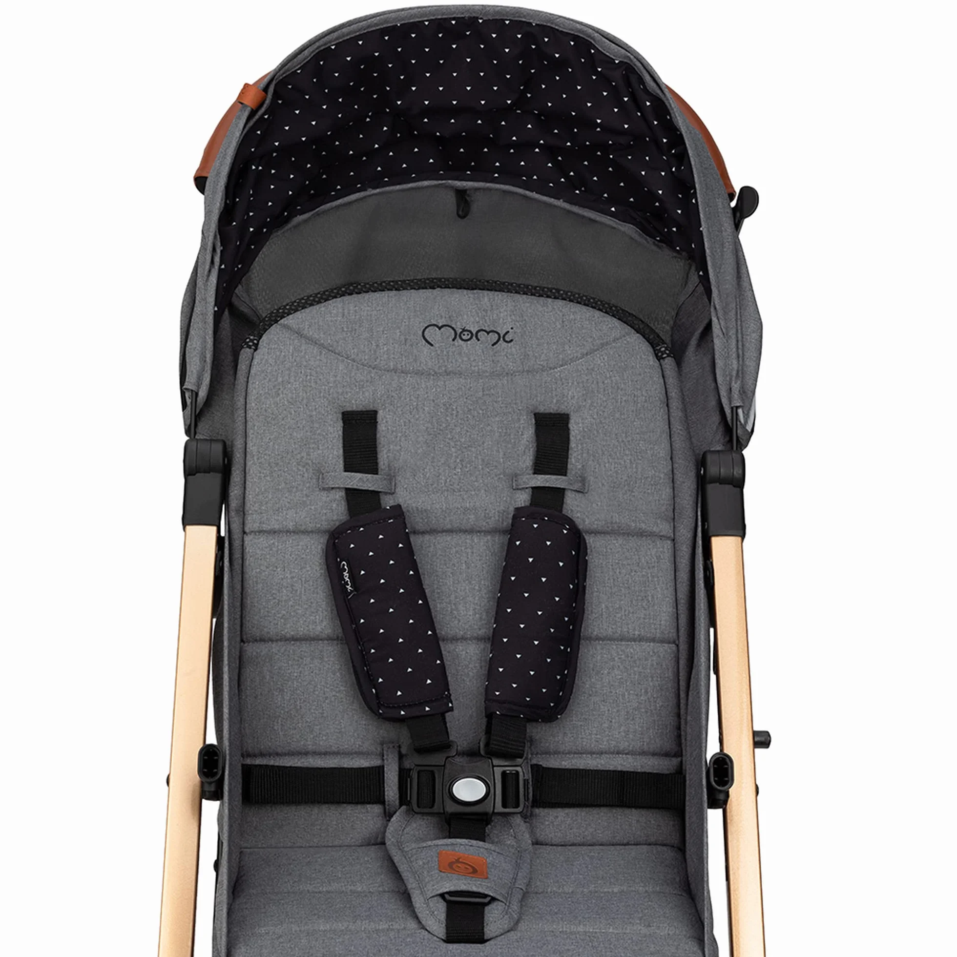 MOMI ESTELLE wózek dziecięcy dla dzieci od 6 miesięcy, do maks. wagi ciała 15 kg, składany do wymiarów 65 x 51 x 21 cm, waga 7,5 kg, 5-punktowy pas bezpieczeństwa, walizka, szaro-złoty