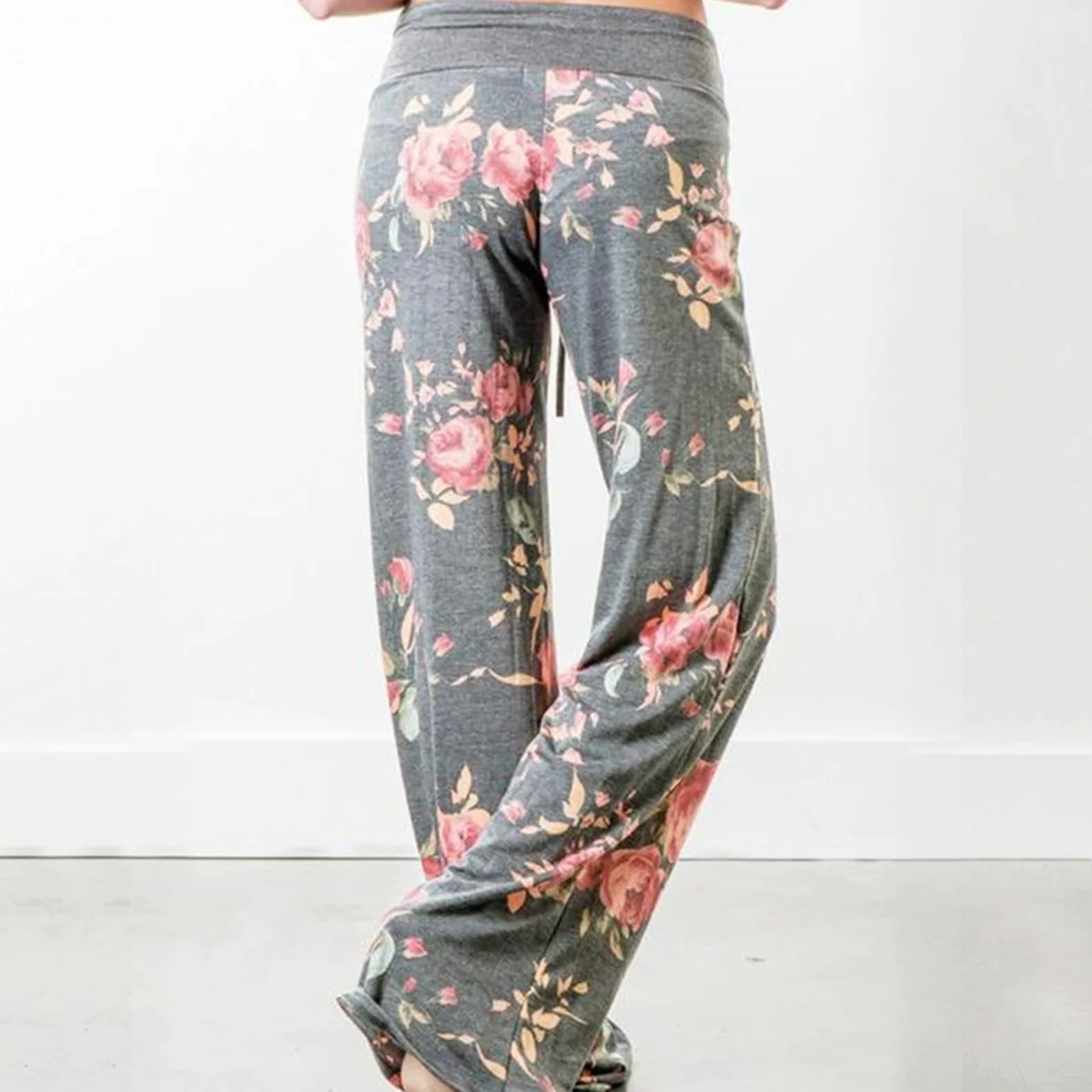 AMYTIS LINGERIE Damskie spodnie do jogi, spodnie piżamowe, miękkie spodnie piżamowe, spodnie fitness, długie, rozciągliwe, ze ściągaczem, spodnie rekreacyjne, spodnie plażowe, szerokie nogawki