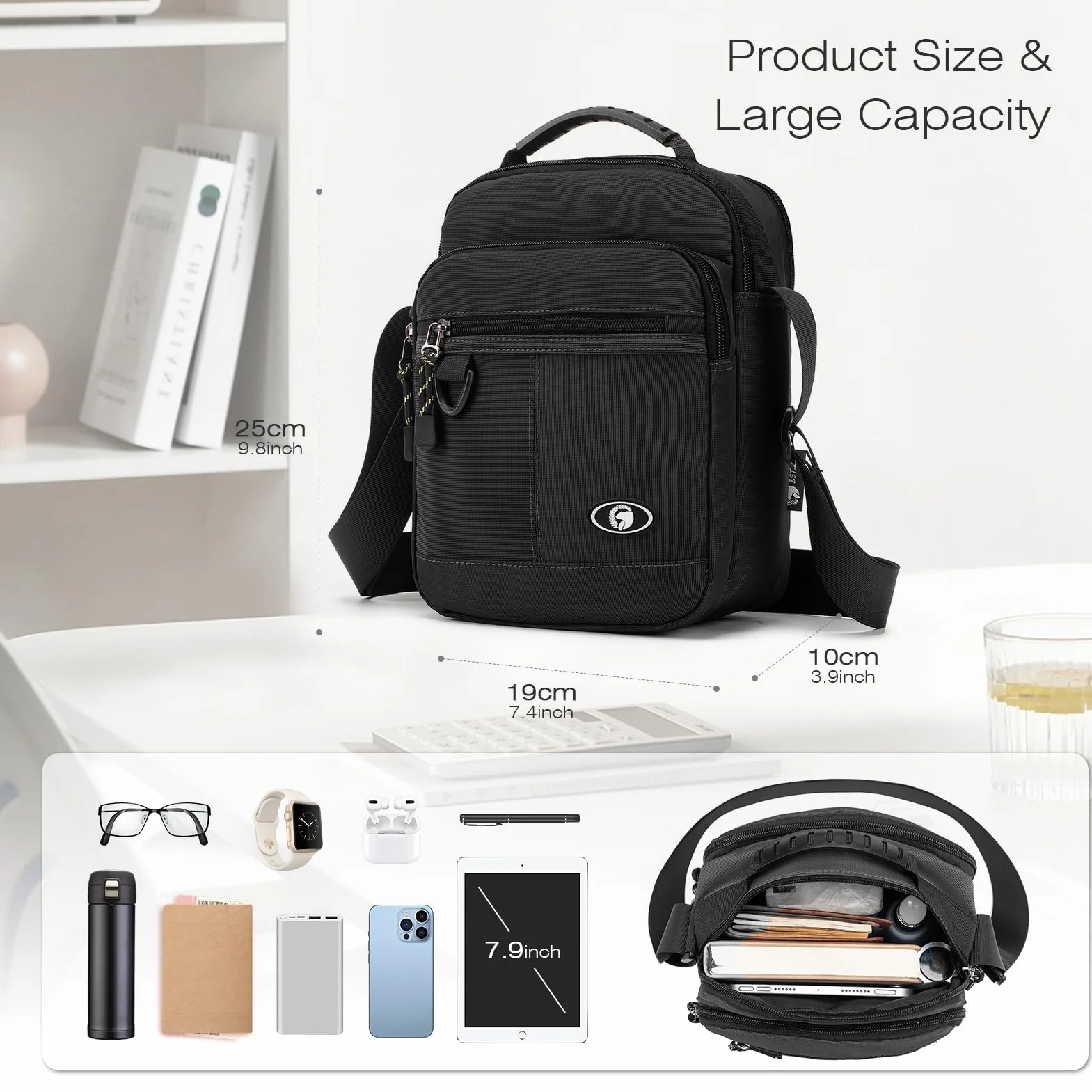 SPAHER Męska Torba na Ramię Lekka Biznesowa Męska Torba do Wieszania Wodoodporna Torba na Nadgarstek Typu Crossbody Torba na Ramię Męski do IPada na Zewnątrz Codziennego