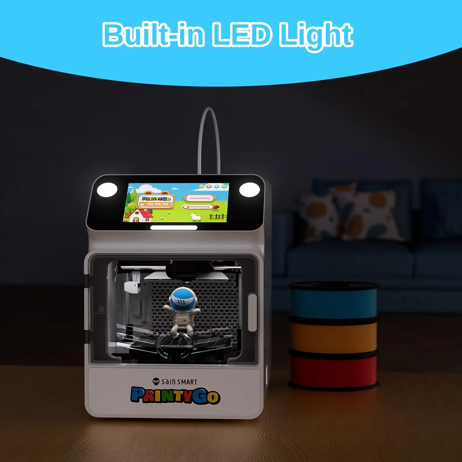 Drukarka 3D PrintyGo Mini dla dzieci, drukarka z automatycznym poziomowaniem 600 mm/s dla początkujących, bezpieczna dla dzieci konstrukcja, sterowanie przez Wi-Fi/aplikację, prezent do nauki STEM