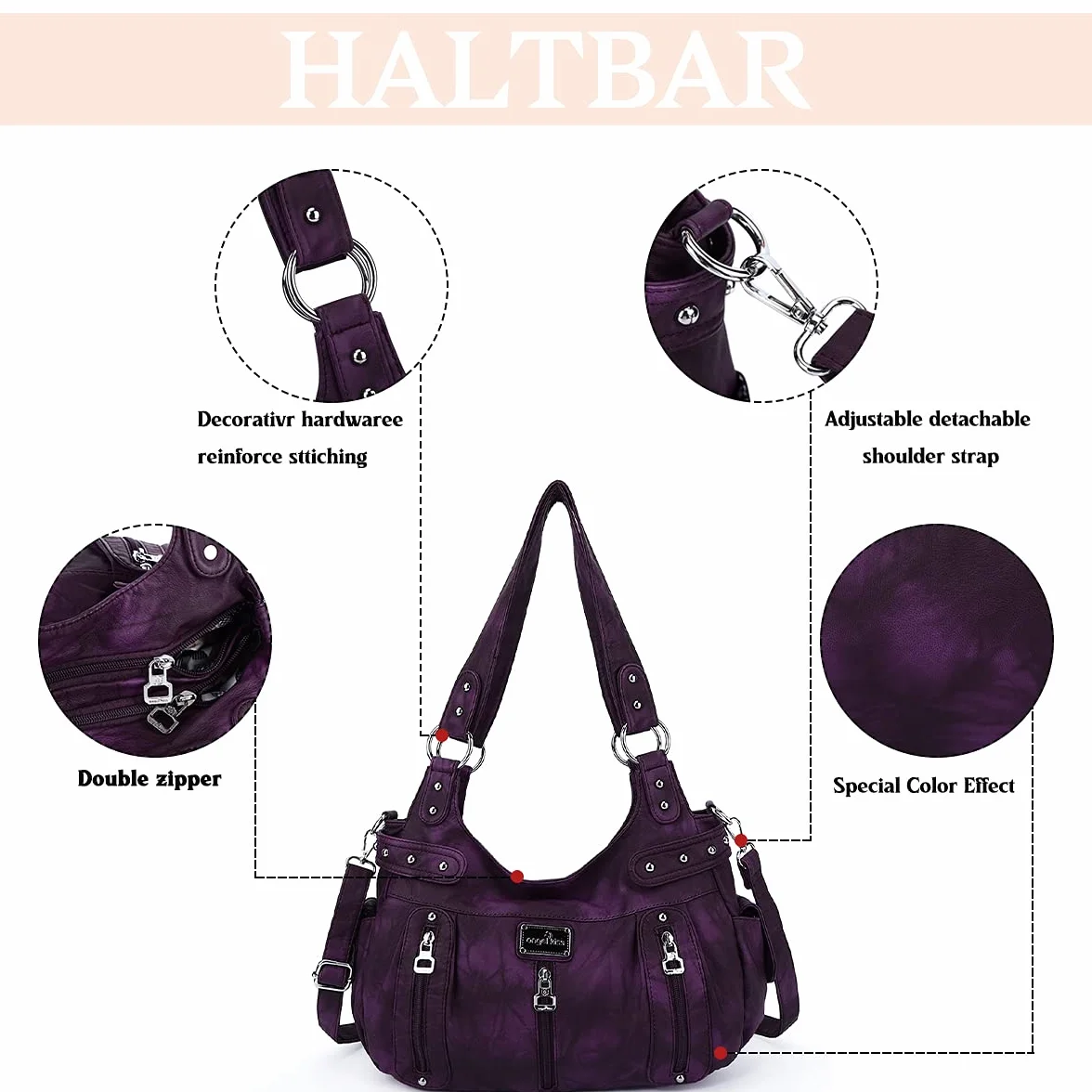 Angelkiss Duże torebki dla kobiet, sprane, sztuczna skóra, crossbody, hobo, na ramię