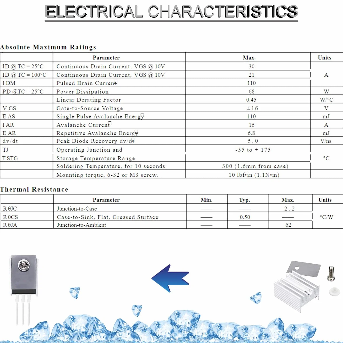 IRLZ34N Tranzystor Mosfet IRLZ34NPBF N-Channel TO-220AB 30A 55V 3Pin Prostownik tranzystorowy polowy, z podkładką śrubową z gumowym radiatorem Wkrętak silikonowy