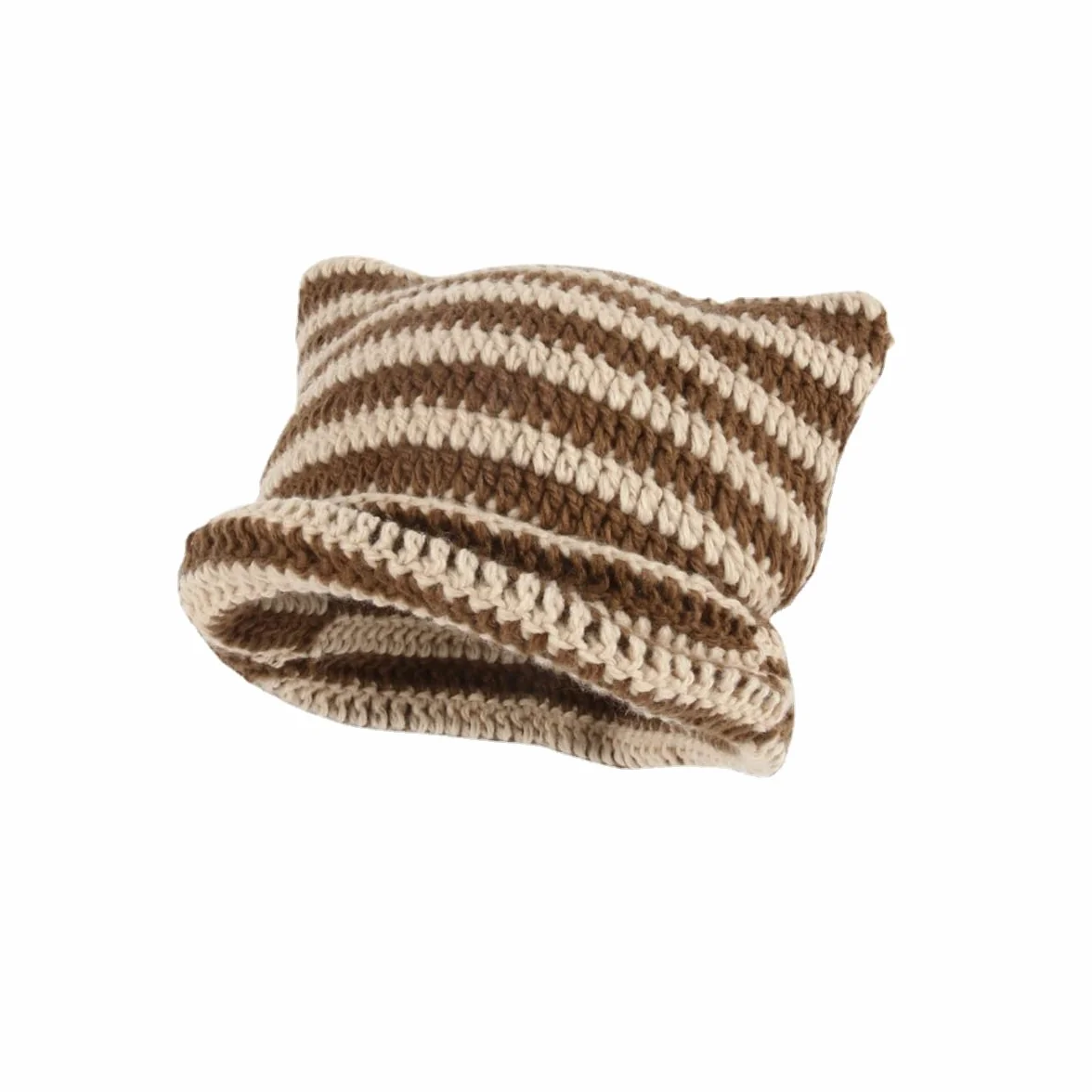 Fairy Grunge Beanie Y2K kot w kapeluszu w paski szydełkowany luźny kapelusz zimowy ciepły dzianinowy alternatywny nakrycie głowy akcesoria