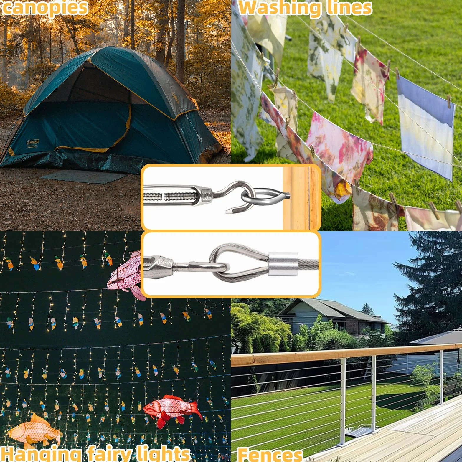 15 m 2 mm linka stalowa ze stali nierdzewnej 304 linka druciana drut napinający, linka druciana, zestaw podpór dla roślin pnących, linka stalowa z oczkami do zawieszenia na sznurku świetlnym