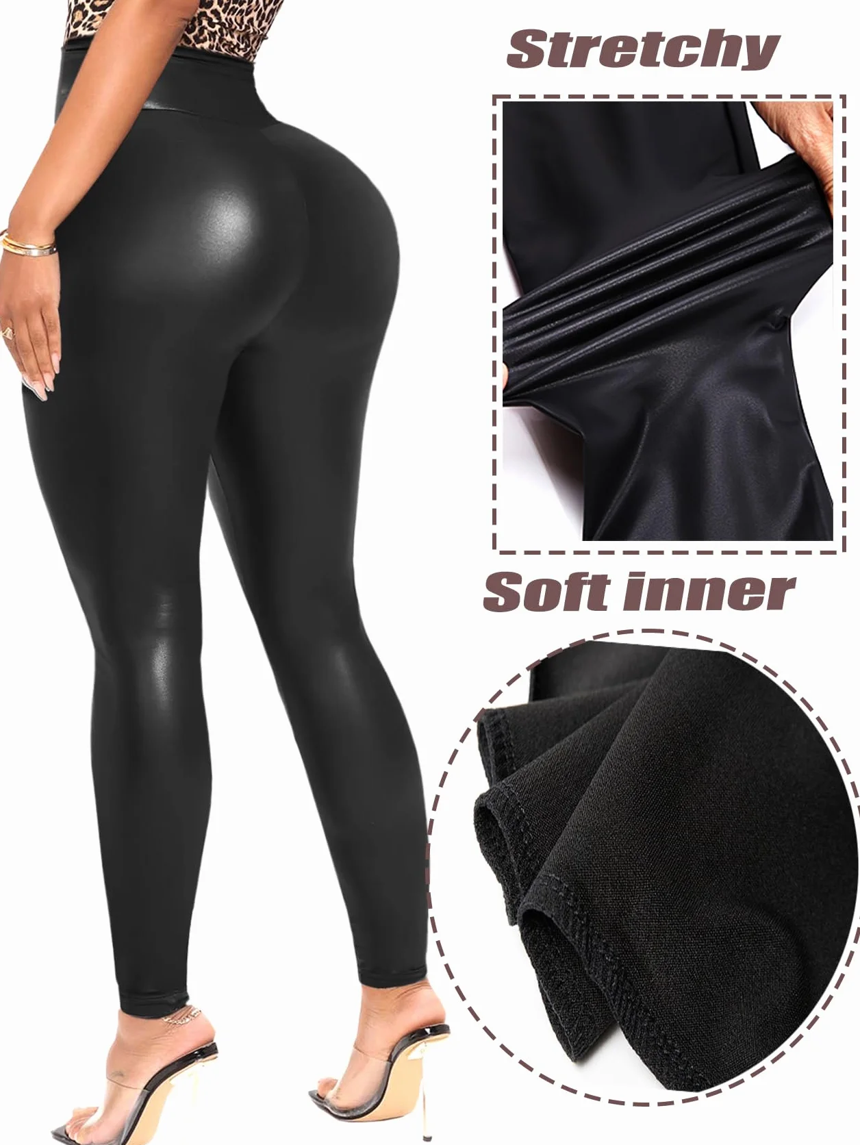 Navneet Spodnie skórzane damskie legginsy Push Up lateksowe imitacja skóry wysoki stan Catsuit Wetlook Sexy