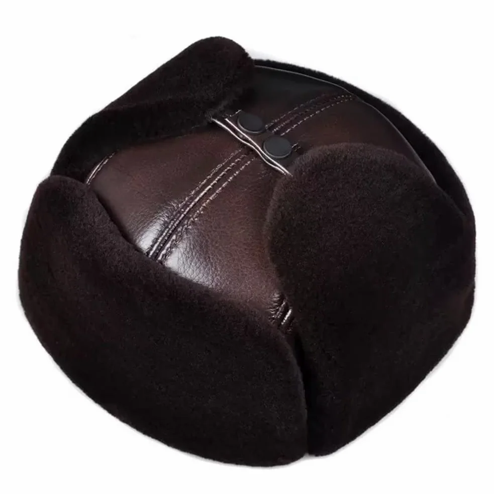 Czapka zimowa męska ciepła czapka z nausznikami czapka rosyjska dla taty dziadka gospodarstwa domowego, brązowa-XXL,Brown-XXL