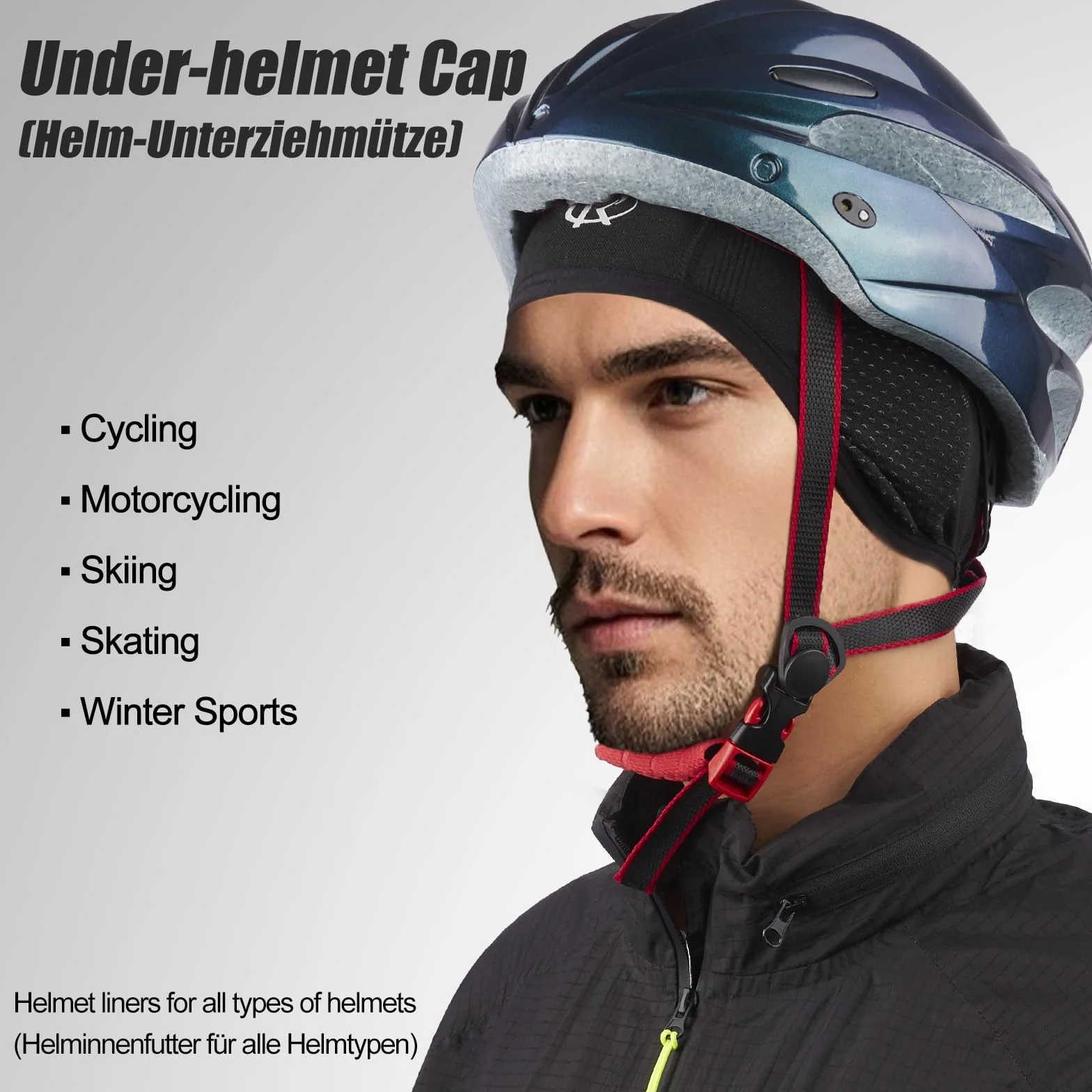 ROTTO Czapka rowerowa pod kask oddychająca z nausznikami czarno-szara