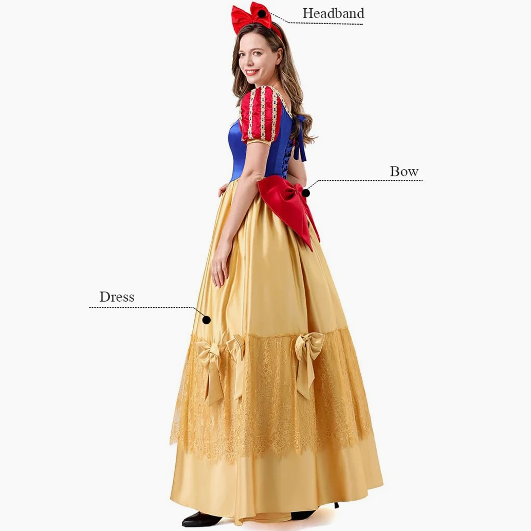 Kostium Królewny Śnieżki dla dorosłych kobiet strój księżniczki z bajki idealny na cosplay karnawał i Halloween