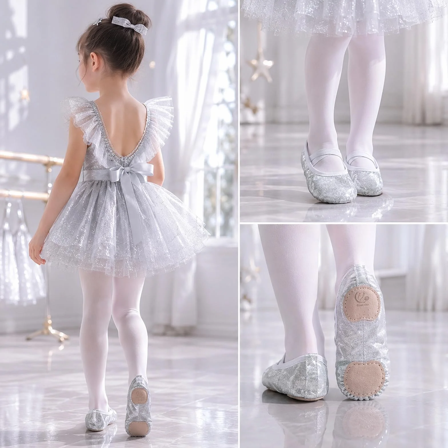 Błyszczące dziewczęce buty baletowe, baletki, baleriny, buty do tańca, występu, gimnastyki