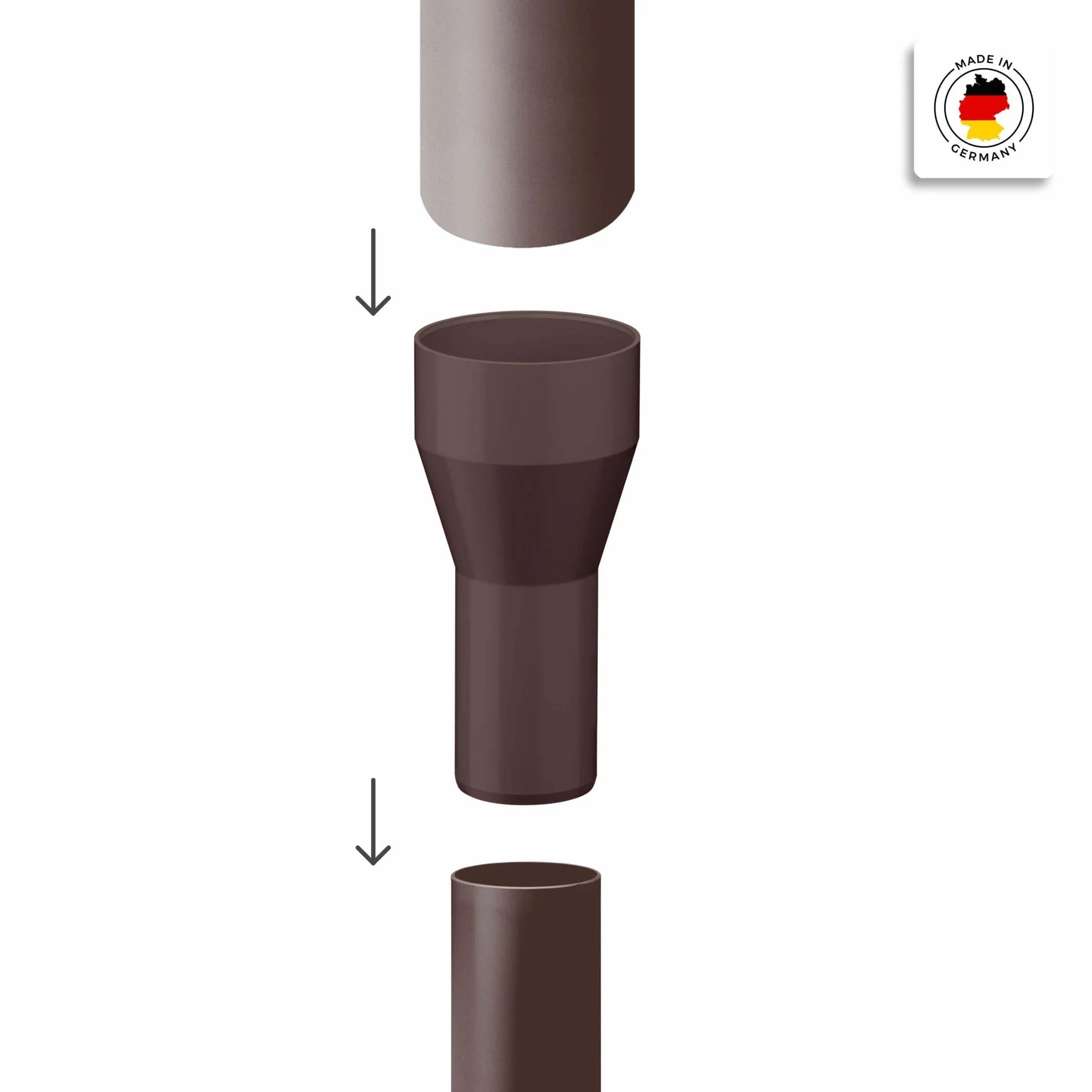 INEFA Reduktor rury spustowej, PVC 100/75mm ciemnobrązowy Akcesoria do rur spustowych z tworzywa sztucznego, łącznik, prosty montaż na wcisk, Made in Germany