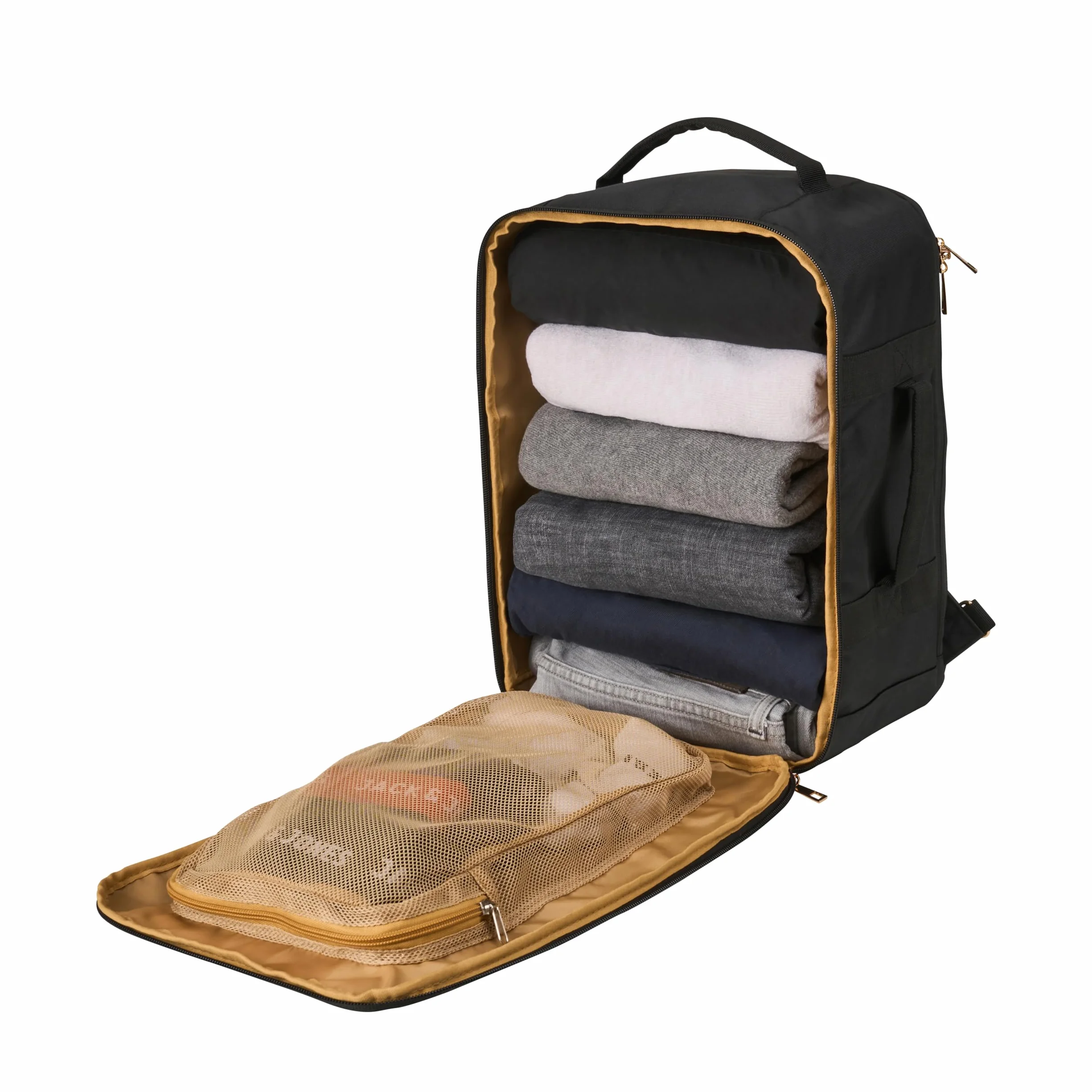 Cabin Max Plecak podręczny Manhattan 40x30x20 cm – 24-litrowy plecak podróżny wykonany z recyklingowanego RPET – Wizz Air i Ryanair Torba pod siedzenie – plecak podręczny do samolotu (czarny/złoty)