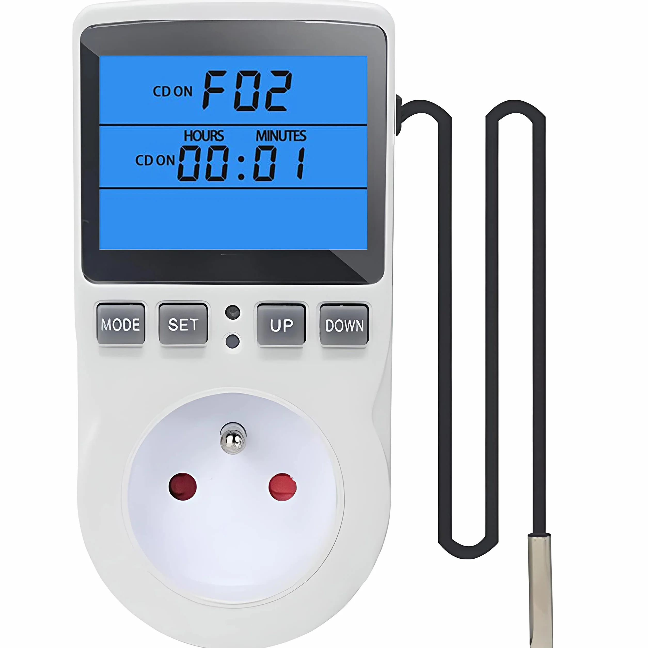 Retoo Termostat do gniazdka z czujnikiem temperatury, cyfrowy regulator temperatury 250 V z czujnikiem, gniazdko elektryczne, ogrzewanie, chłodzenie, przełącznik temperatury z sondą, ekran LCD do