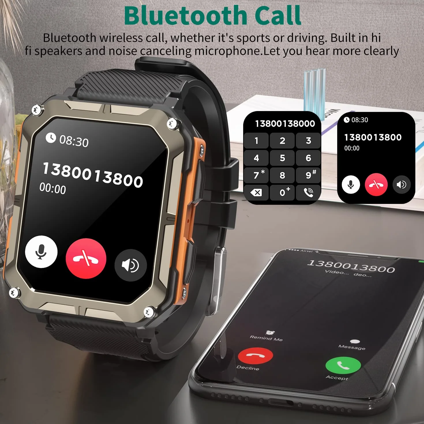 smartwatch męski z asystentem głosowym Bluetooth 1,81 cala IP68 dla Android iOS