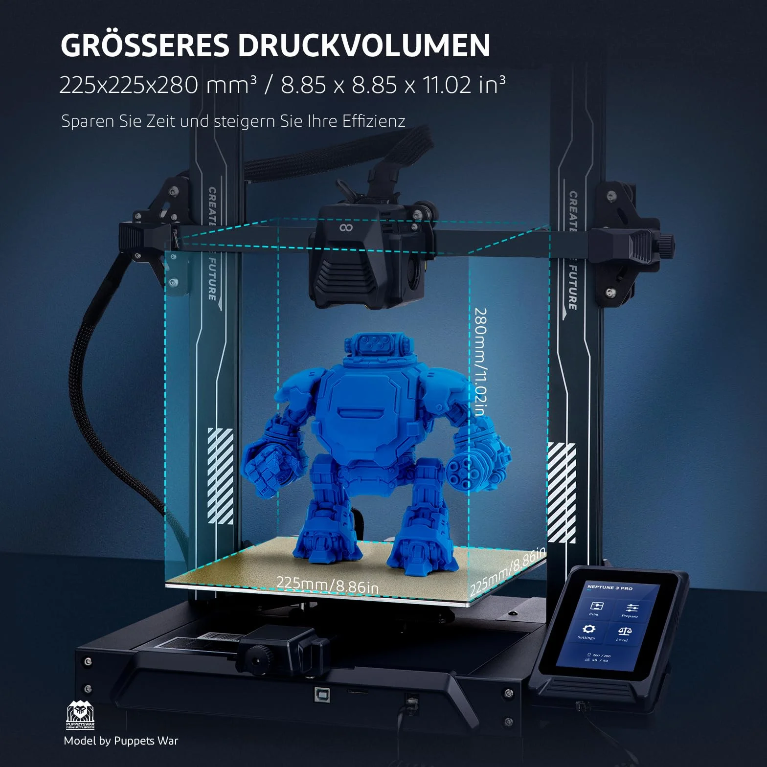 ELEGOO Neptune 3 Pro FDM drukarka 3D z automatycznym poziomowaniem łóżka, wytłaczarka bezpośrednia Dual-Gear, napęd podwójnego wrzeciona pociągowego, zdejmowany ekran pojemnościowy, 225 x 225 x 280 mm