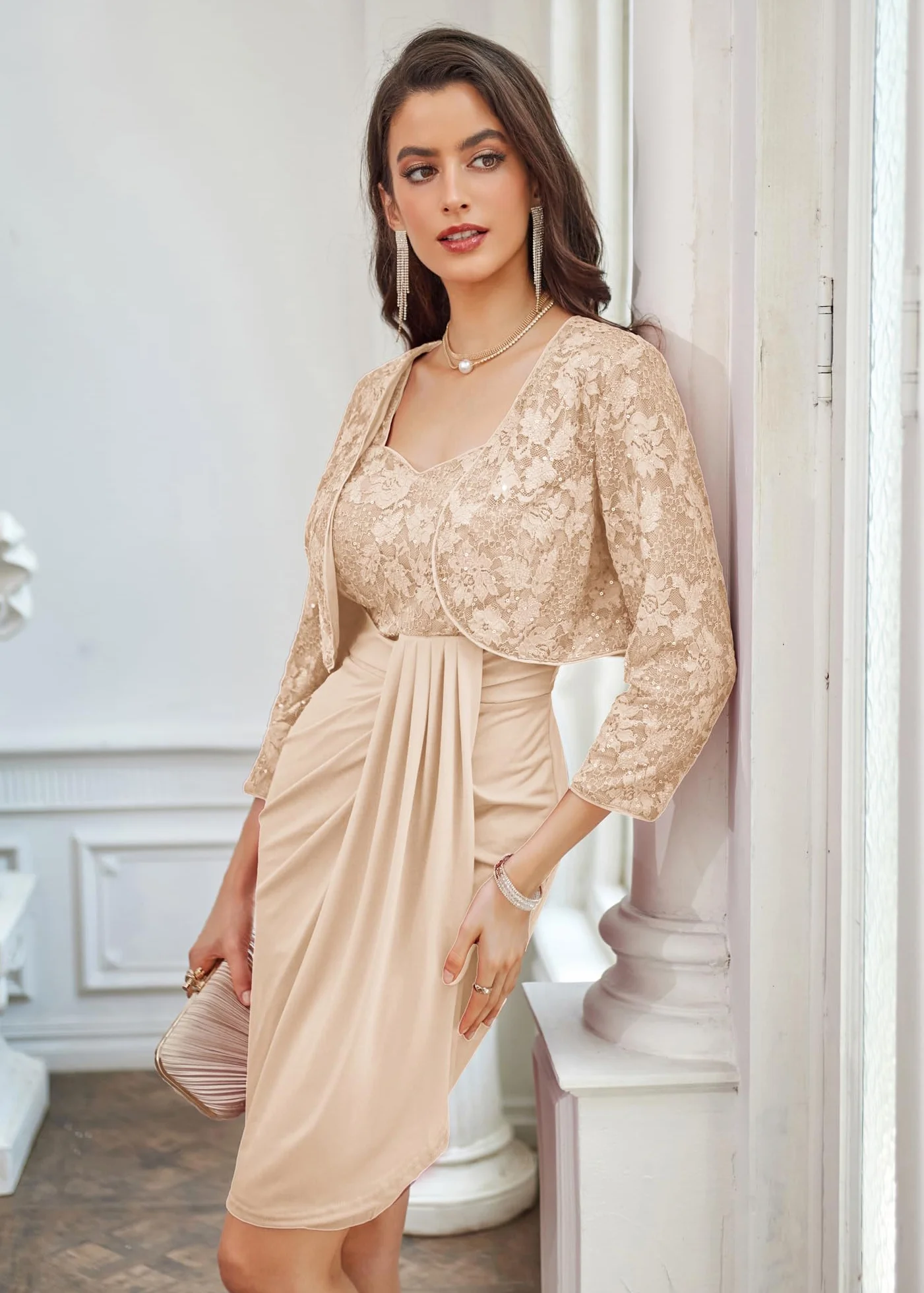 GRACE KARIN Damski błyszczący brokat cekinowy kardigan z rękawami 3/4 vintage bolerko