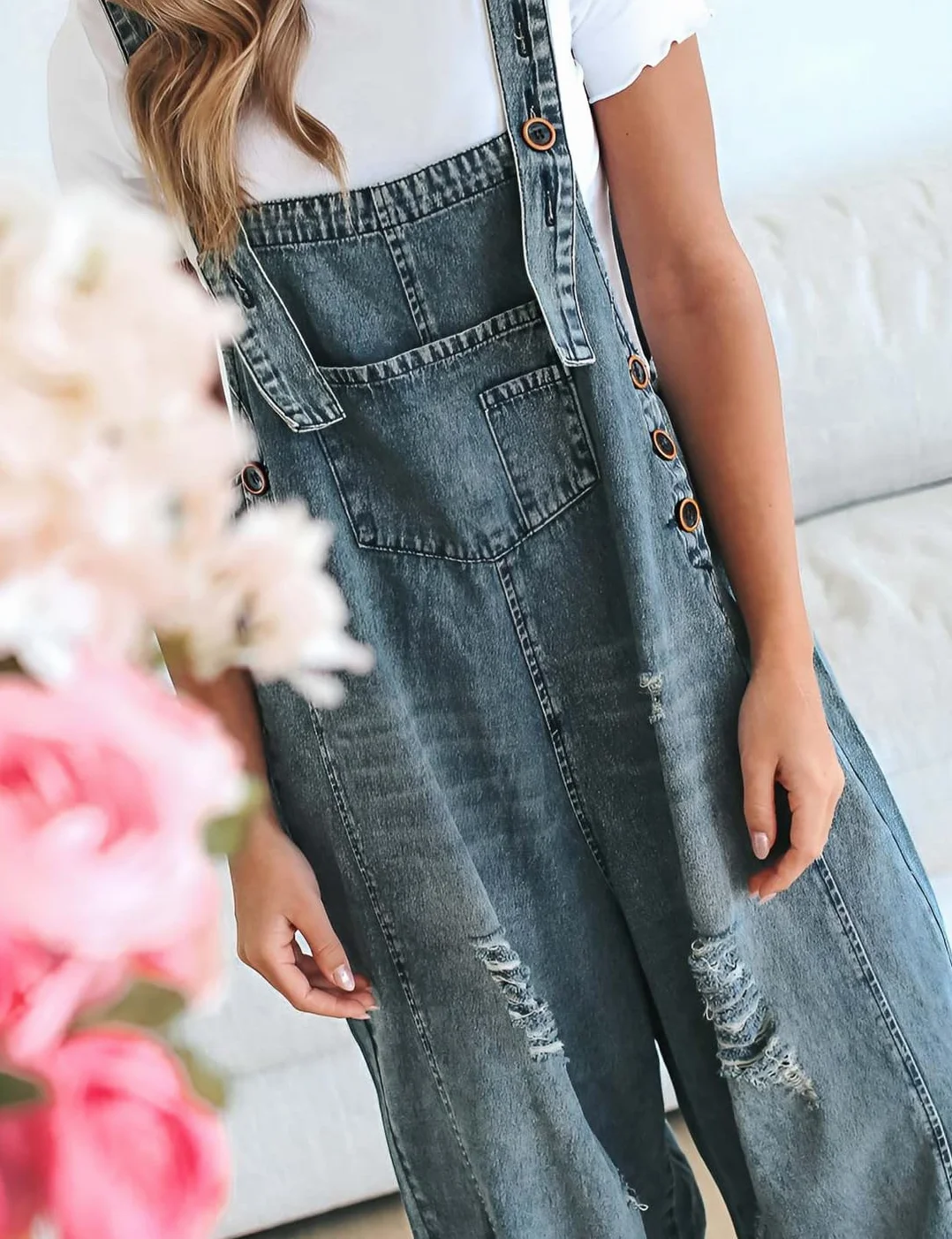 Damskie spodnie ogrodniczki w stylu vintage, denim, luźne, rozproszone, regulowane, baggy harem, kombinezon, spodnie