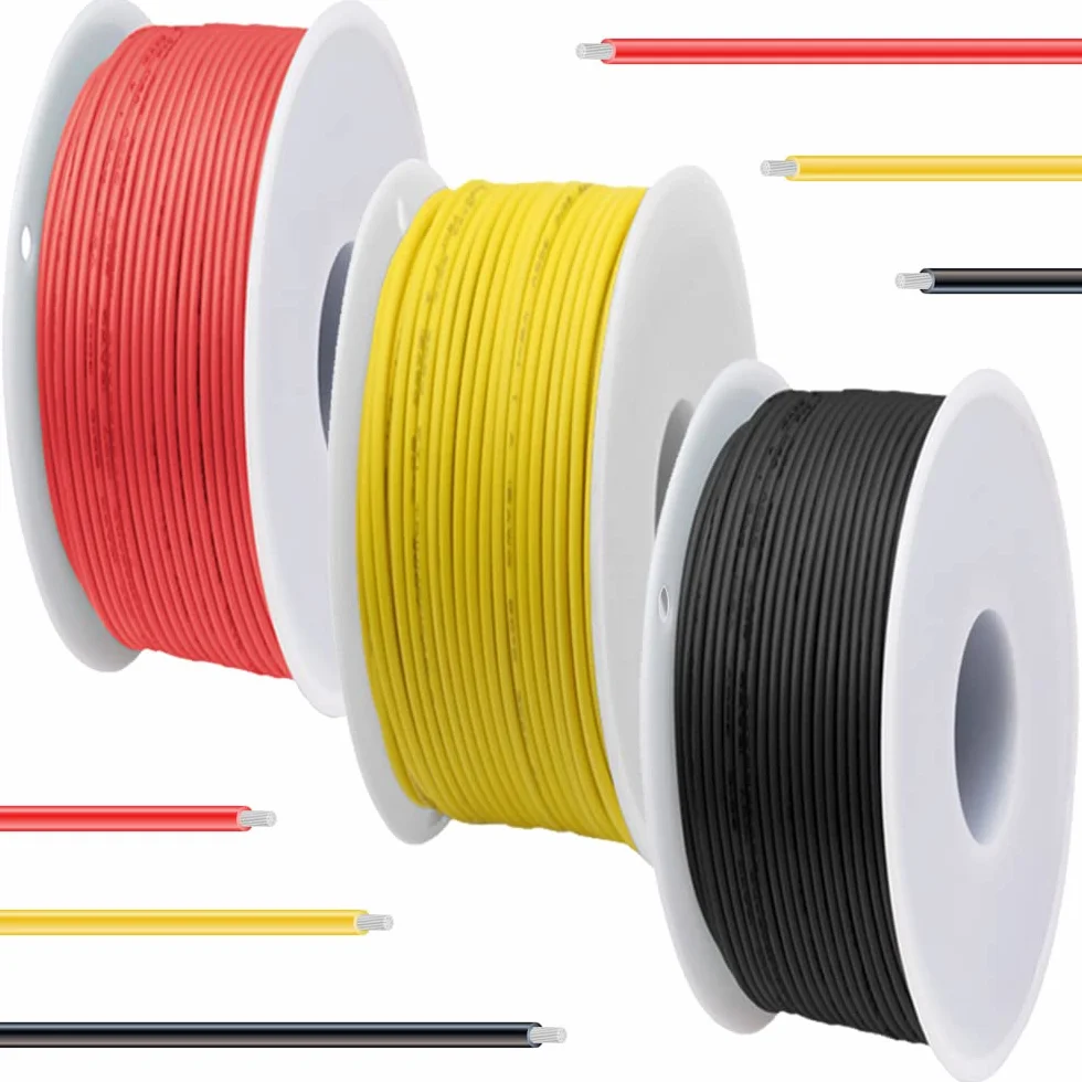 Przewód silikonowy 30 600 V 30 AWG 3 kolory ocynowane przewody miedziane 3 kolory (czarny, czerwony, żółty) 7m/23ft Każdy kabel elektryczny zestaw kabli połączeniowych do drukarki 3D