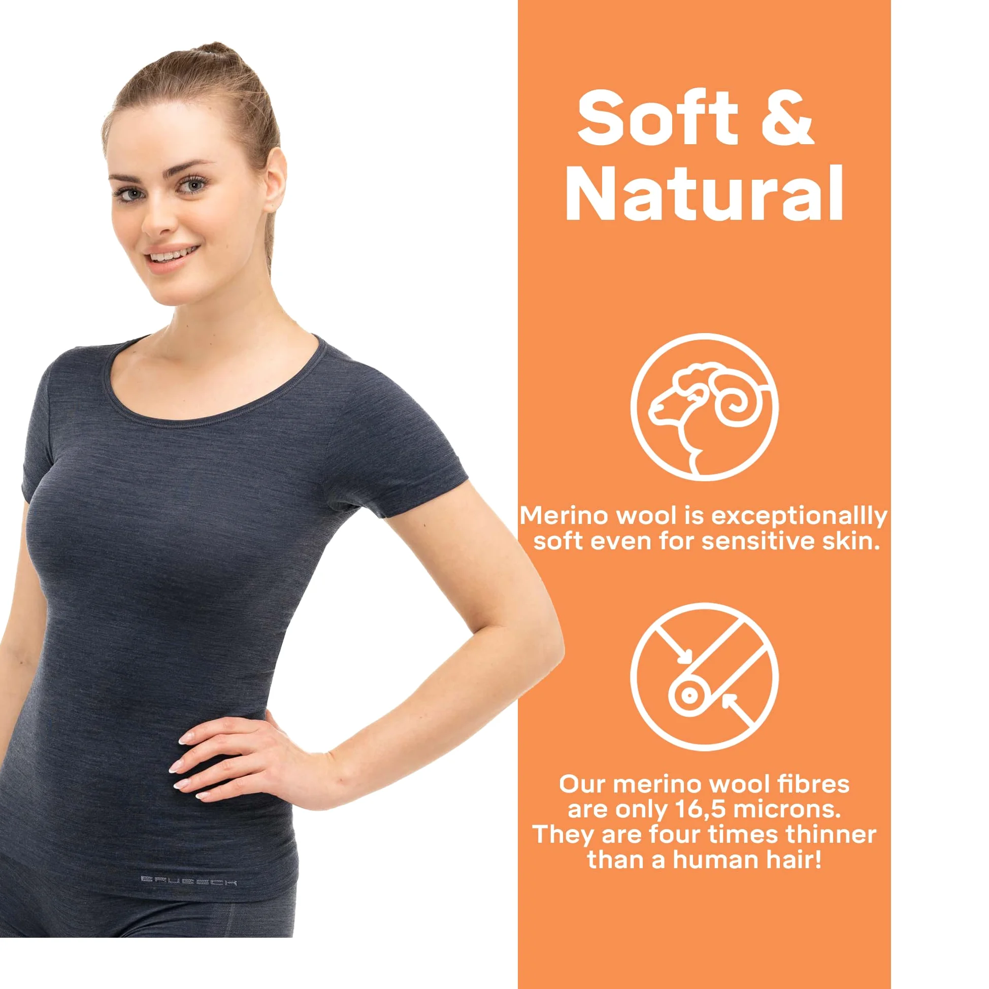 Brubeck Damski T-shirt | oddychający | termiczny | sport | outdoorowy | bielizna funkcyjna | górna część | 41% wełna merino | SS11020