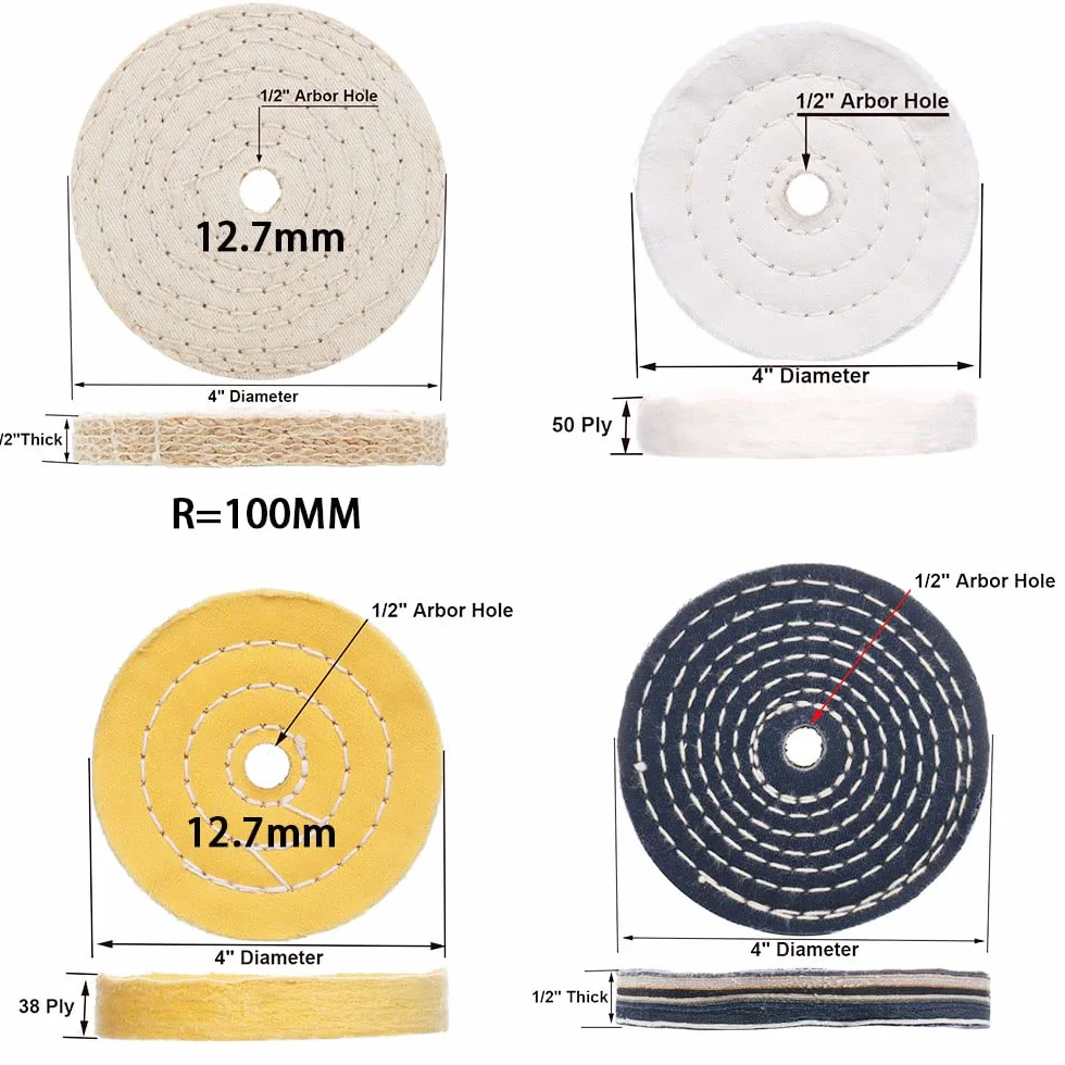 10,16 cm tarcza polerska z otworem 1,27 cm i 2 zestawami trzpienia 1/4" do wiercenia, opakowanie 5 szt