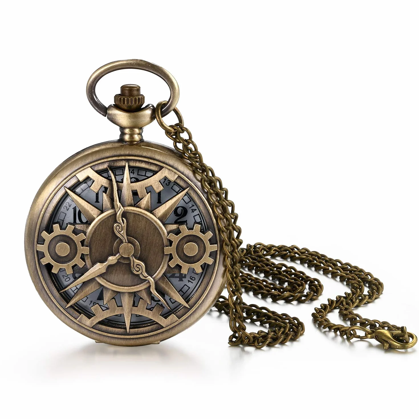 JewelryWe Zegarek kieszonkowy męski retro analogowy kwarcowy brąz